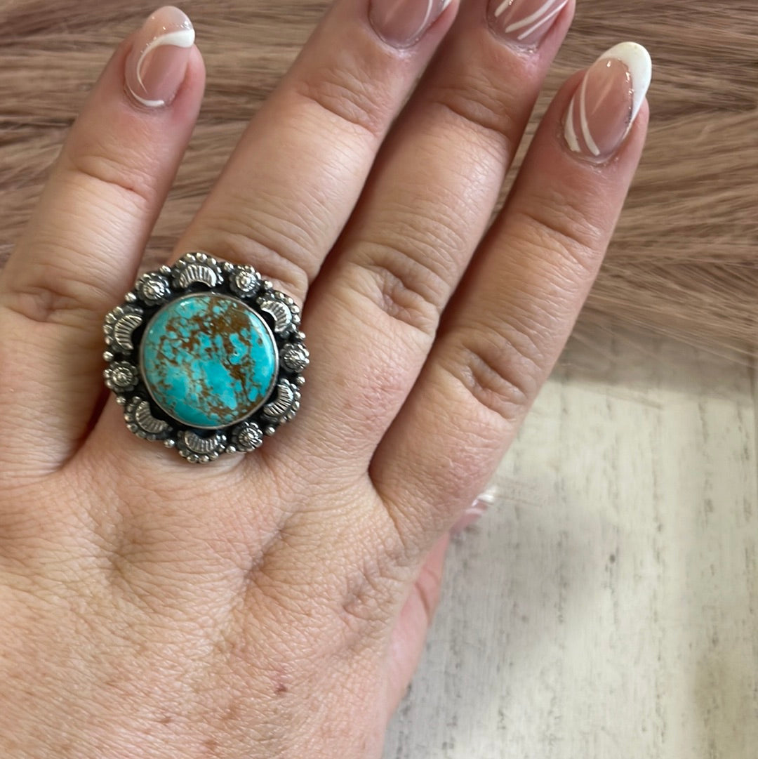 Handmade Sterling Silver & Turquoise Adjustable Ring Signed Nizhoni