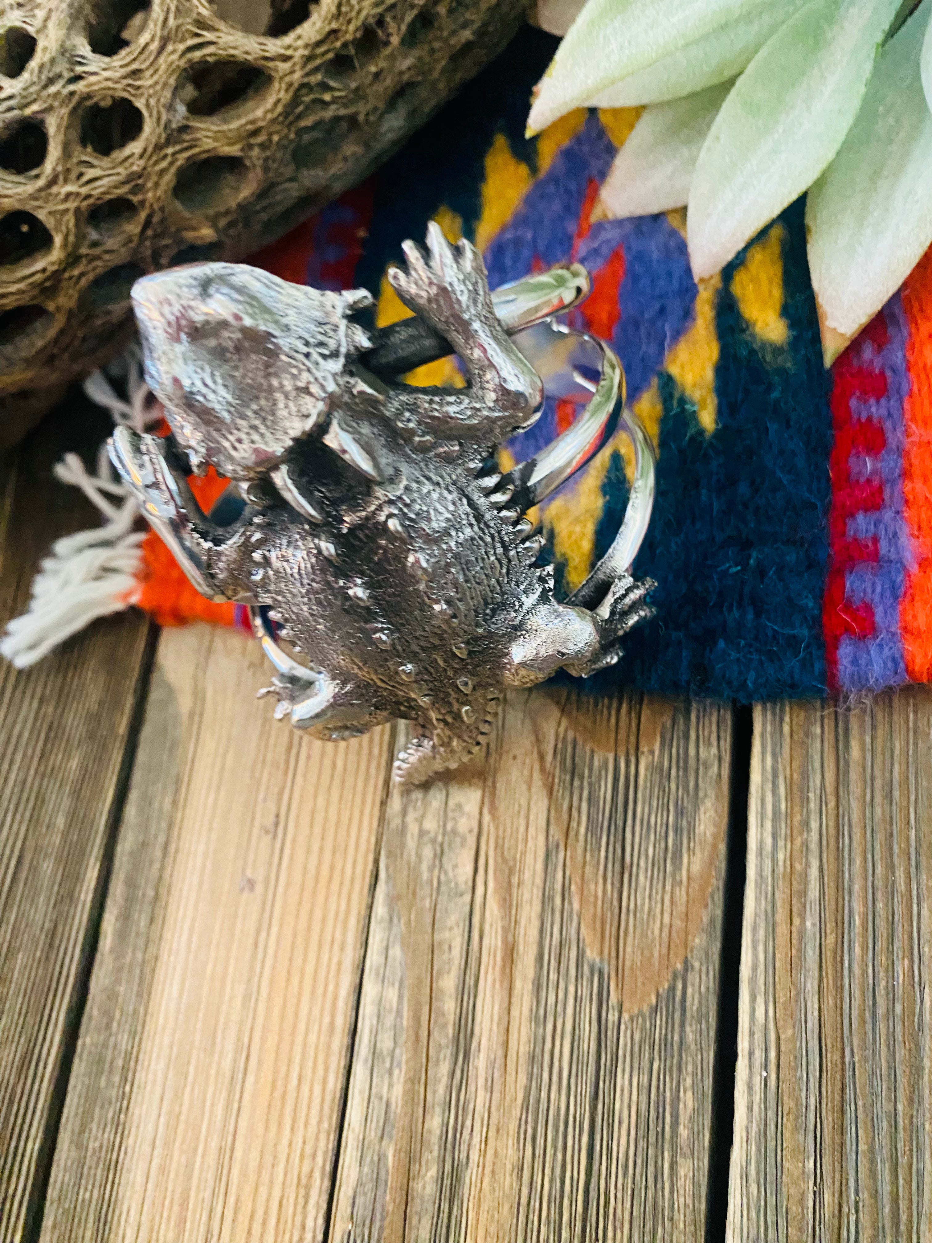 Navajo Sterling Silver Horny Toad Cuff Bracelet