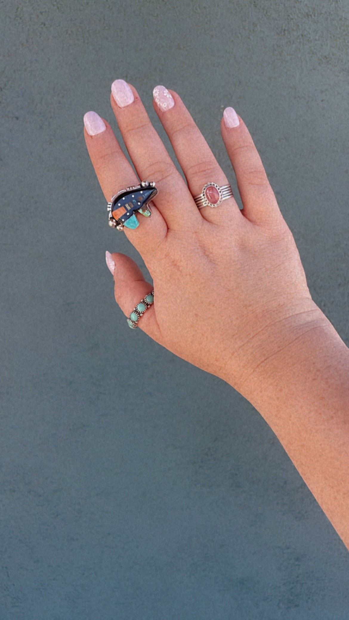 Navajo Sterling Silver & Rhodochrosite Single Stone Rings