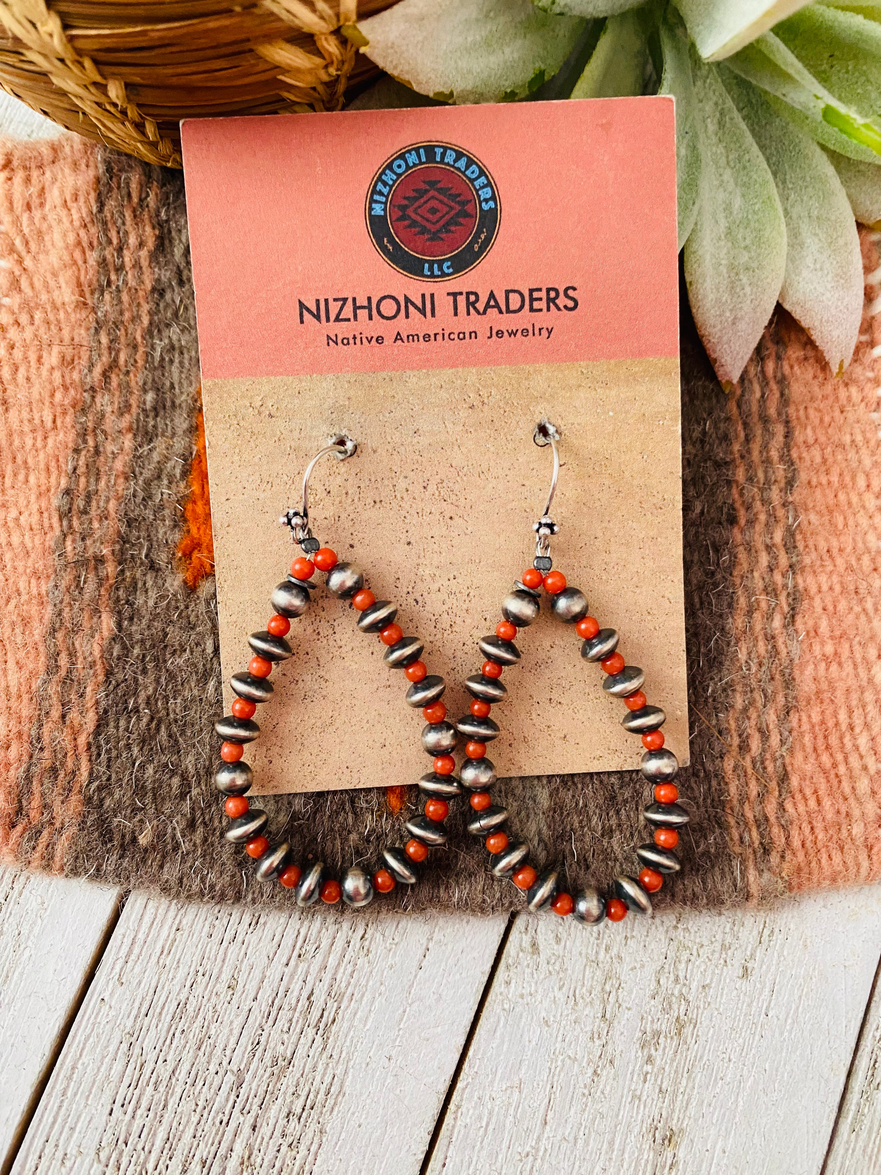 Handmade Coral And Sterling Silver Beaded Dangle Earrings