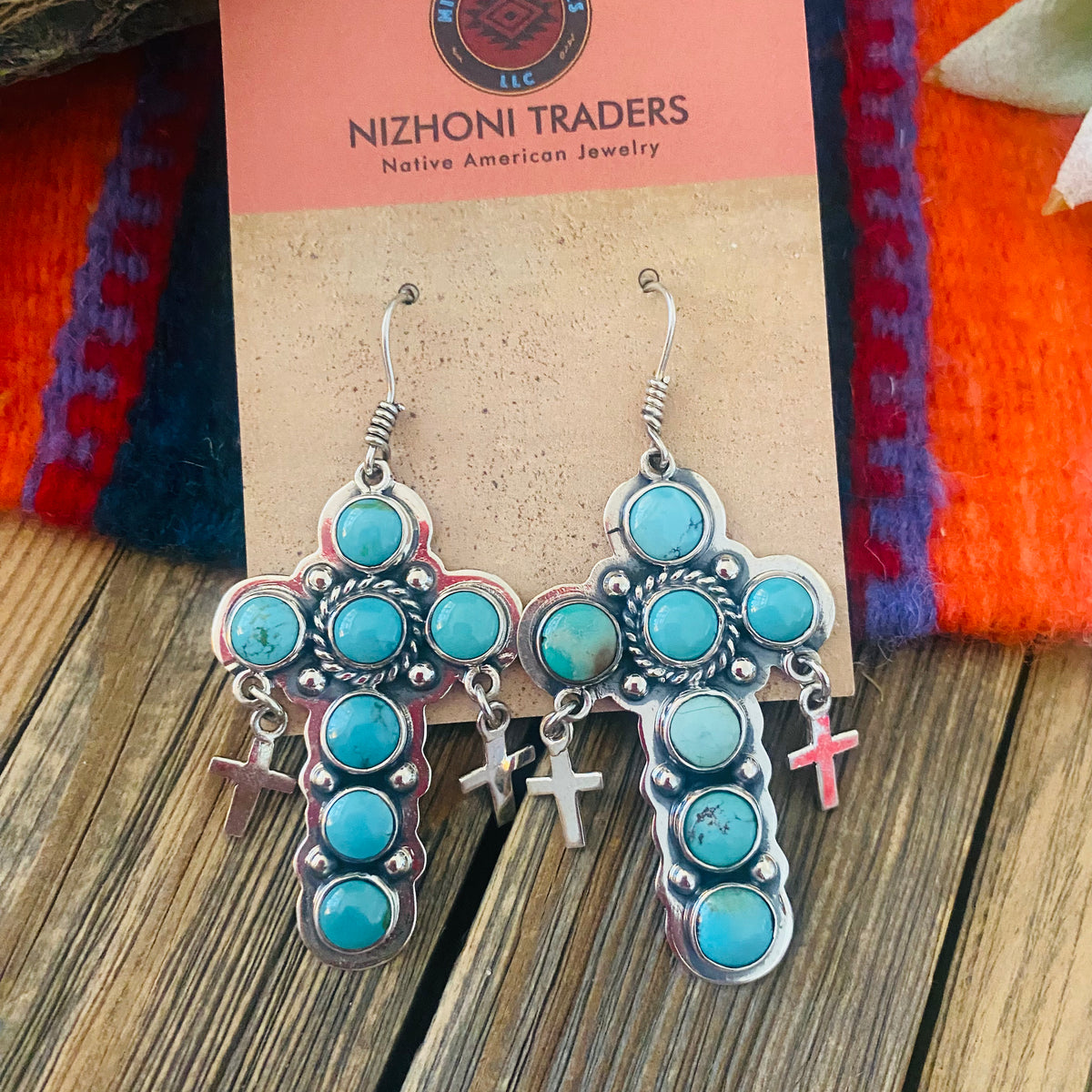 Shops Handcrafted Native Turquoise Sterling Silver Cross Earrings