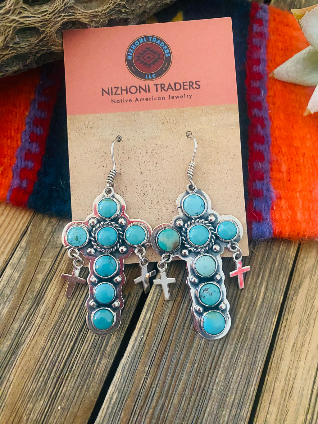 Federico Jimenez Turquoise & Sterling Silver Cross Wire Dangle Earring