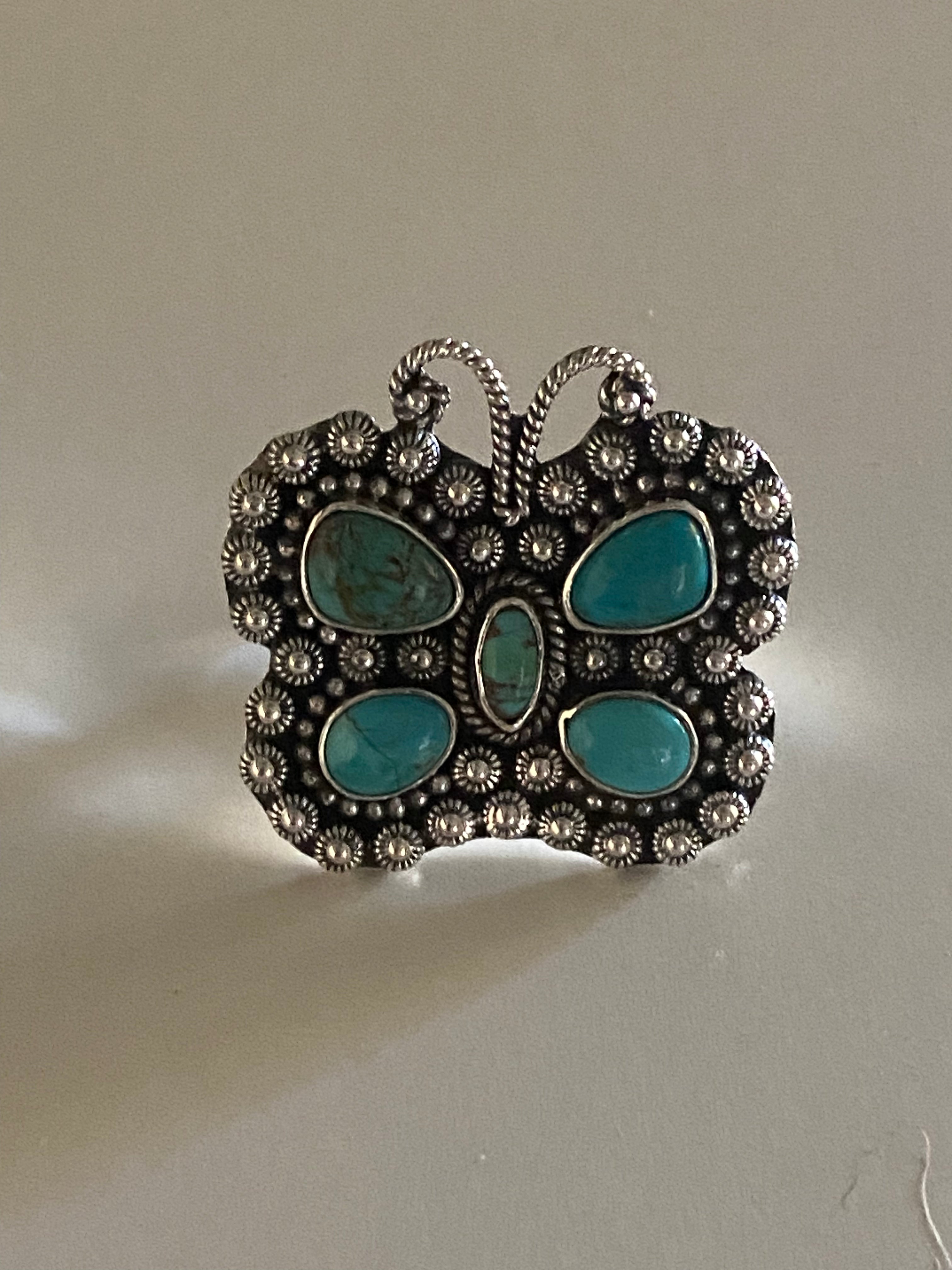 Handmade Butterfly Royston Turquoise & Sterling Adjustable