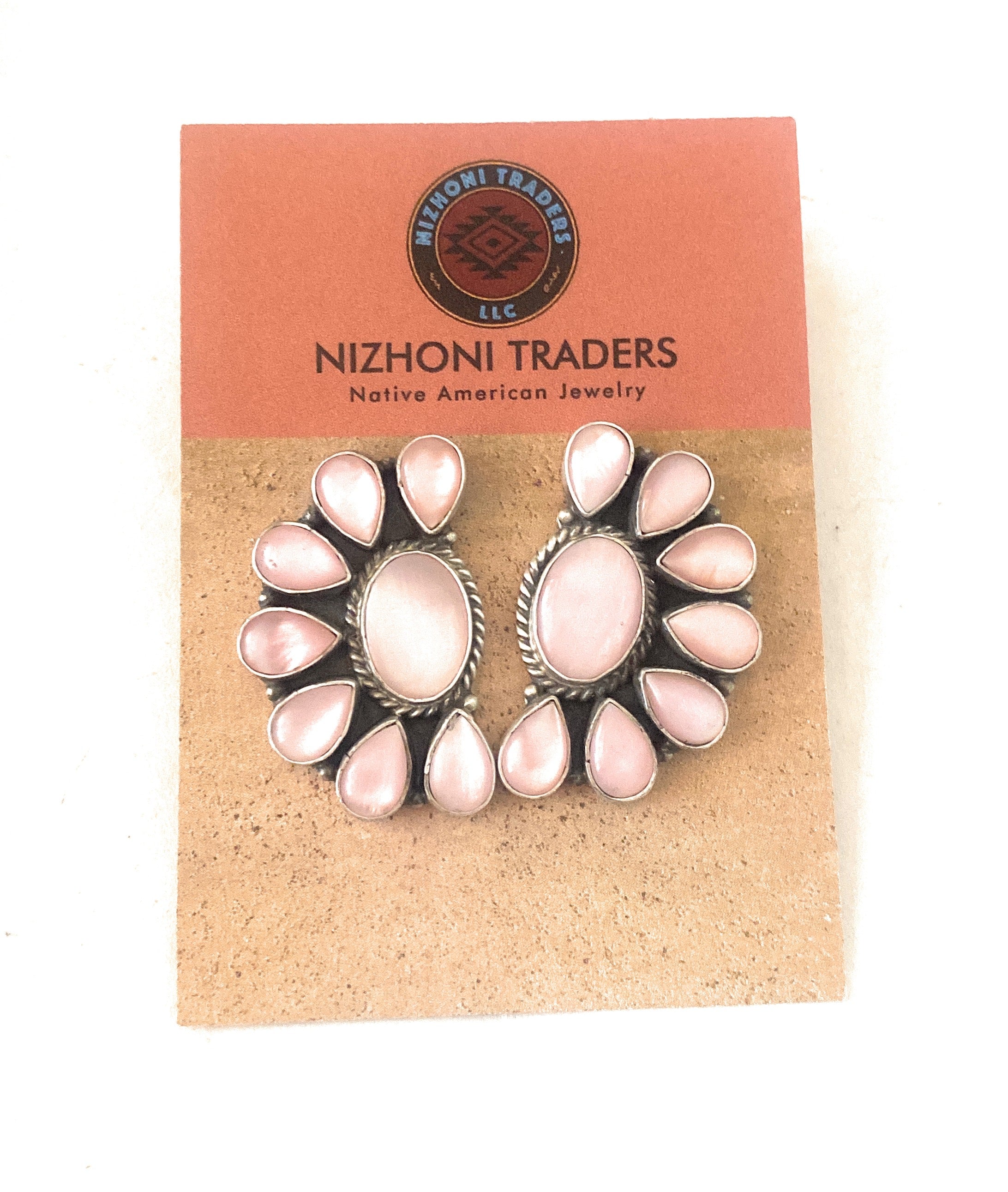 Navajo Pink Mother of Pearl & Sterling Silver Cluster Earrings