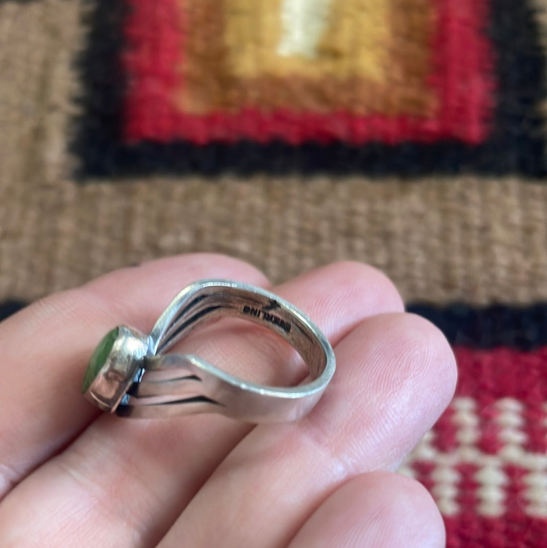 Navajo Sonoran Gold Turquoise & Sterling Silver V Ring