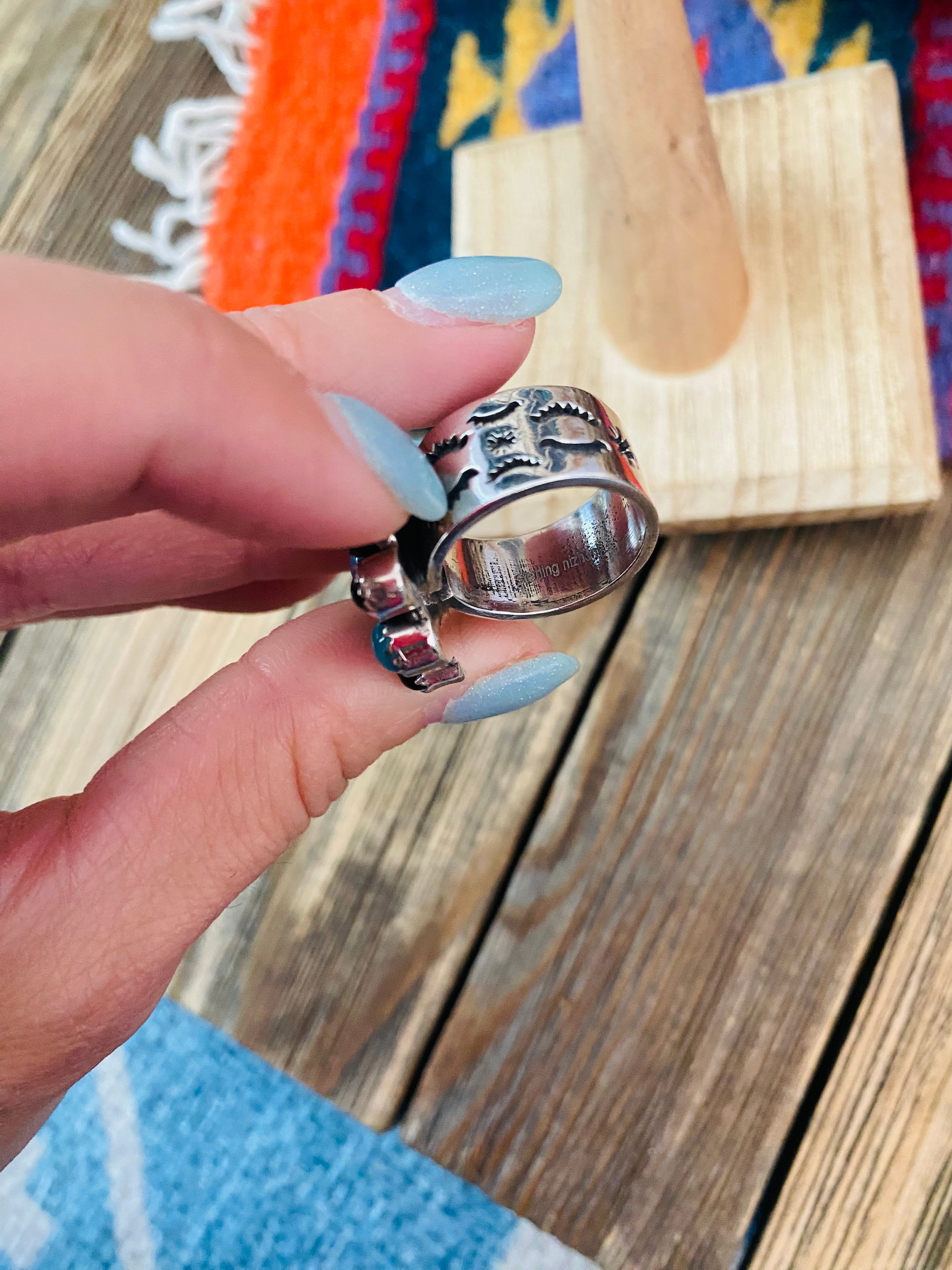 Handmade Sterling Silver, Opalite & Onyx Cluster Adjustable Ring