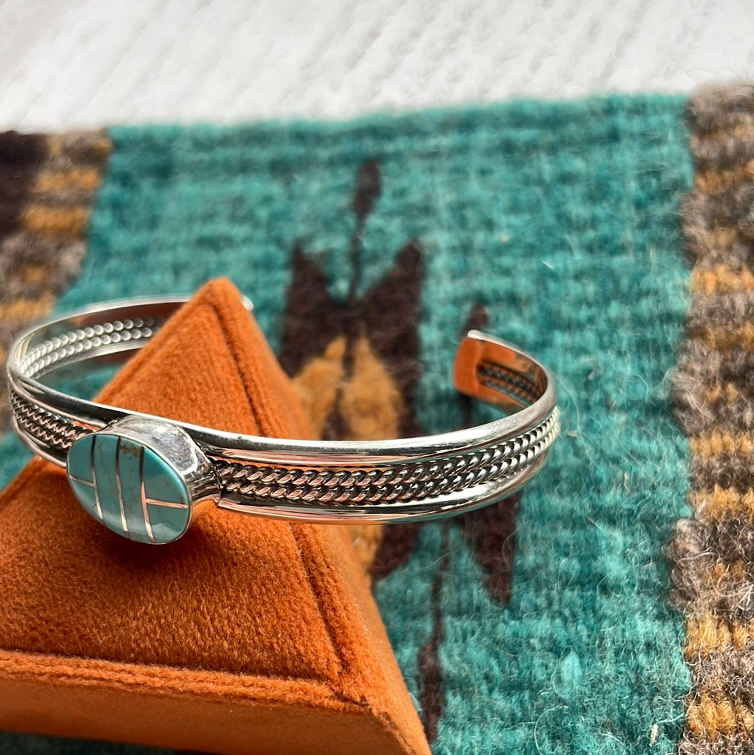 Navajo Handmade Sterling & Number 8 Turquoise Cuff