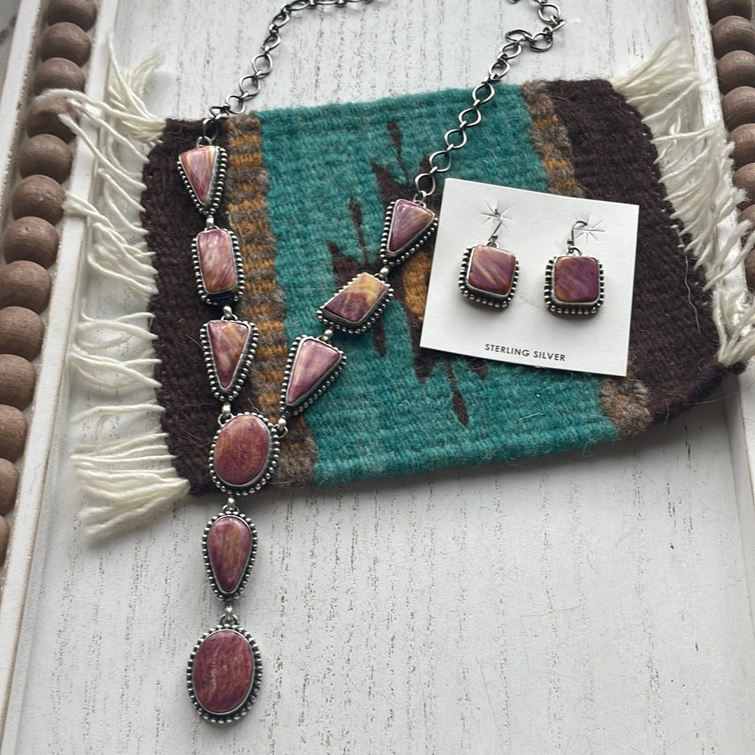 Navajo Purple Spiny And Sterling Silver Necklace & Earrings Signed