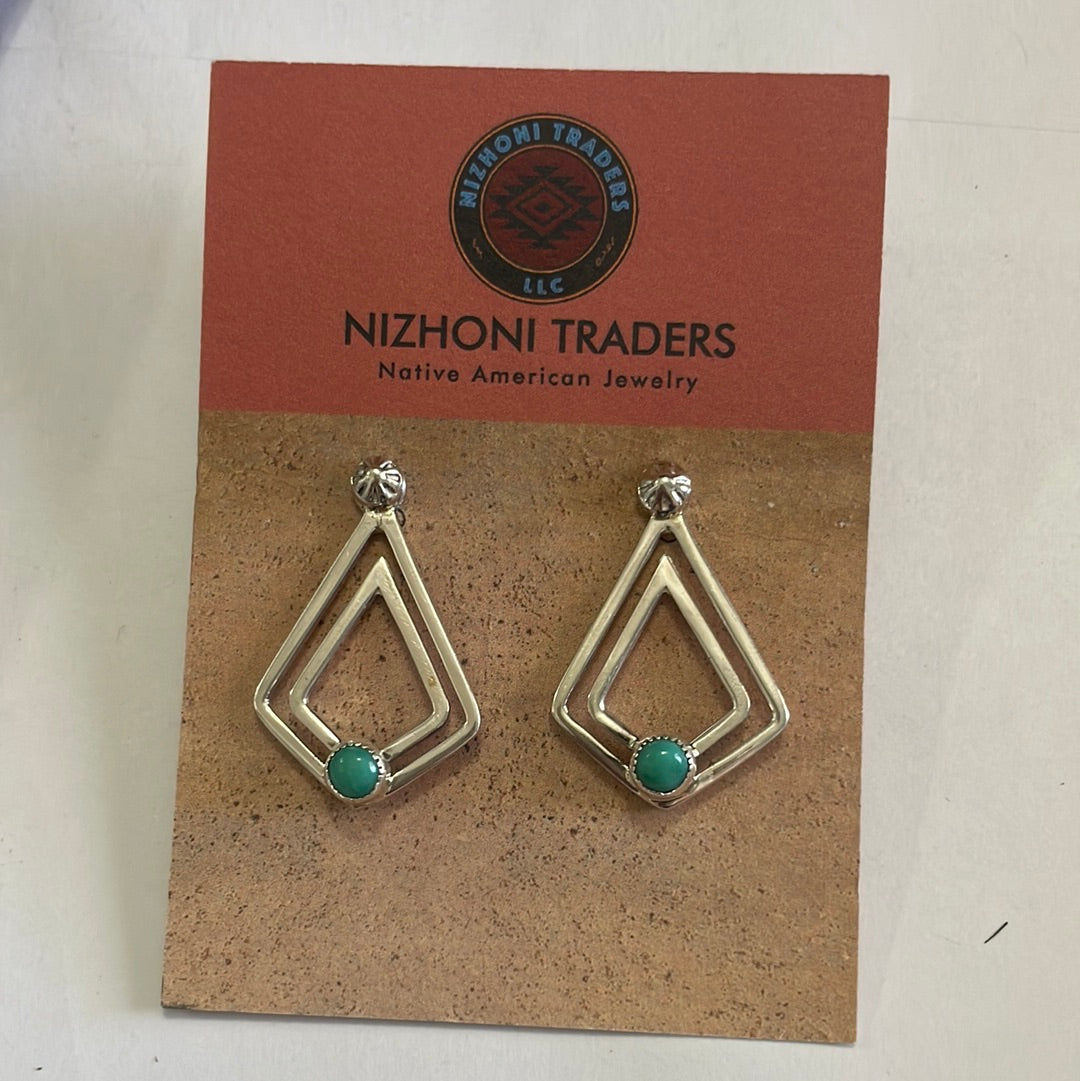 Navajo Turquoise & Sterling Silver Triangular Earrings