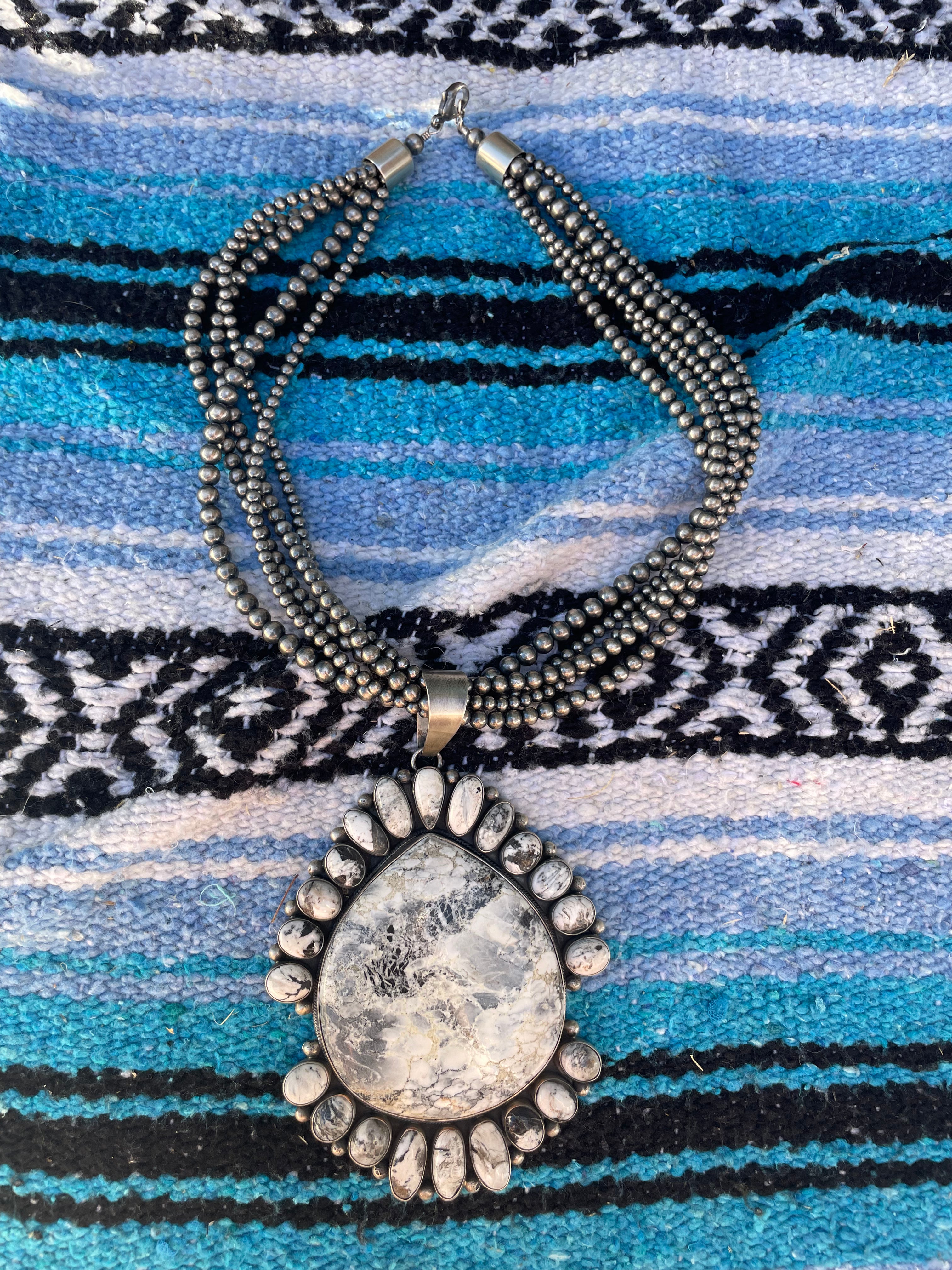 Navajo Handmade White Buffalo And Sterling Silver Beaded Necklace By B Yellowstone