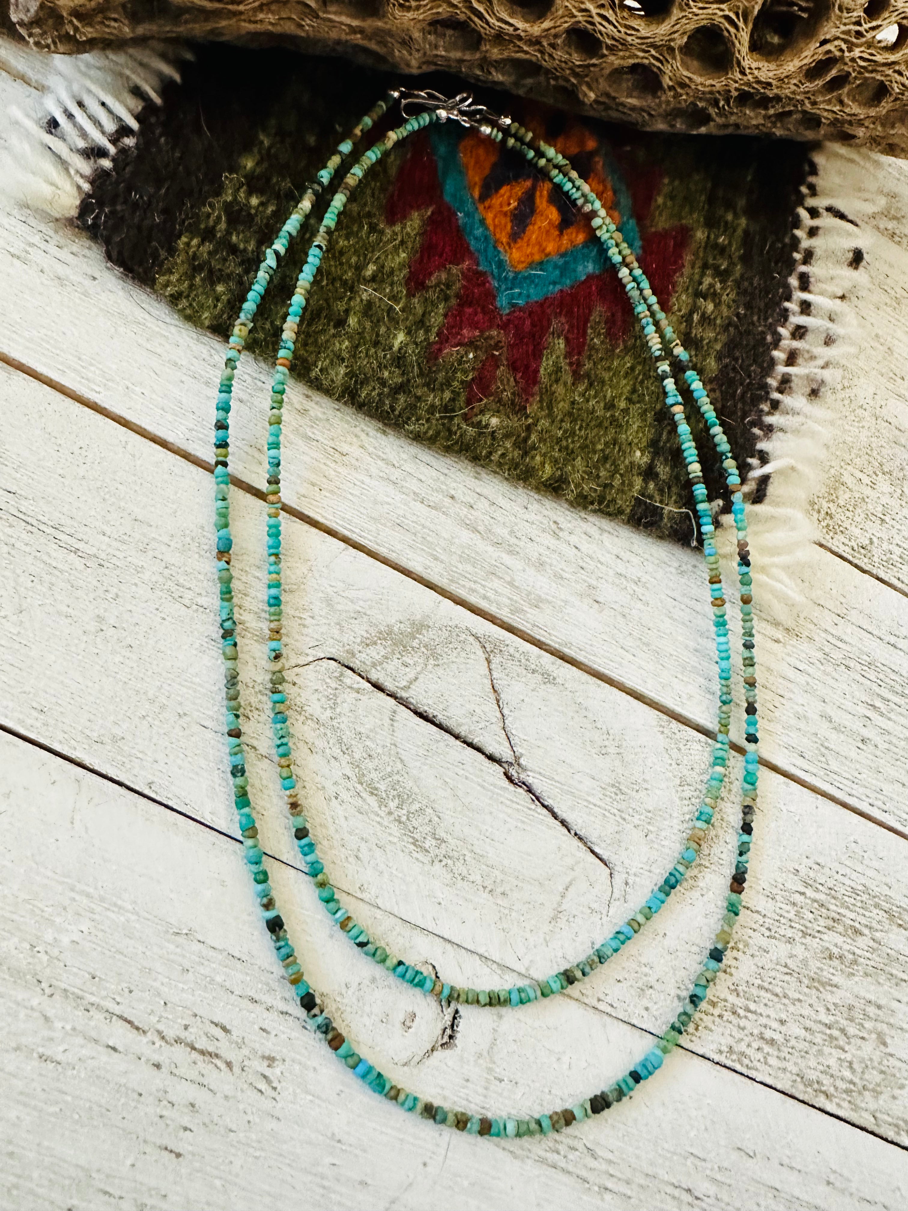 Navajo Turquoise and Sterling Silver Beaded Necklace 16” or 18”