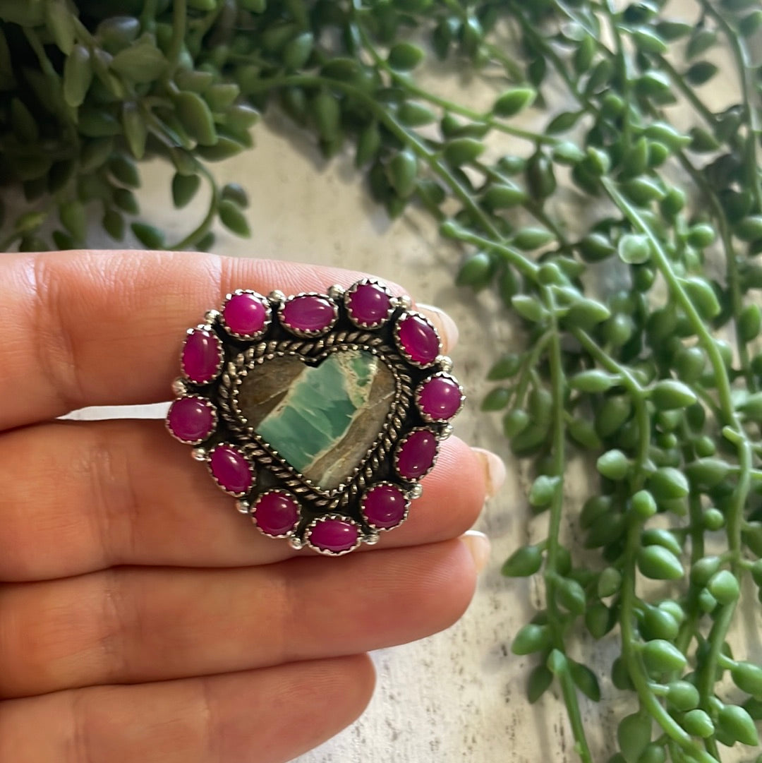 Nizhoni Handmade Varasite, Pink Onyx And Sterling Silver Adjustable Ring