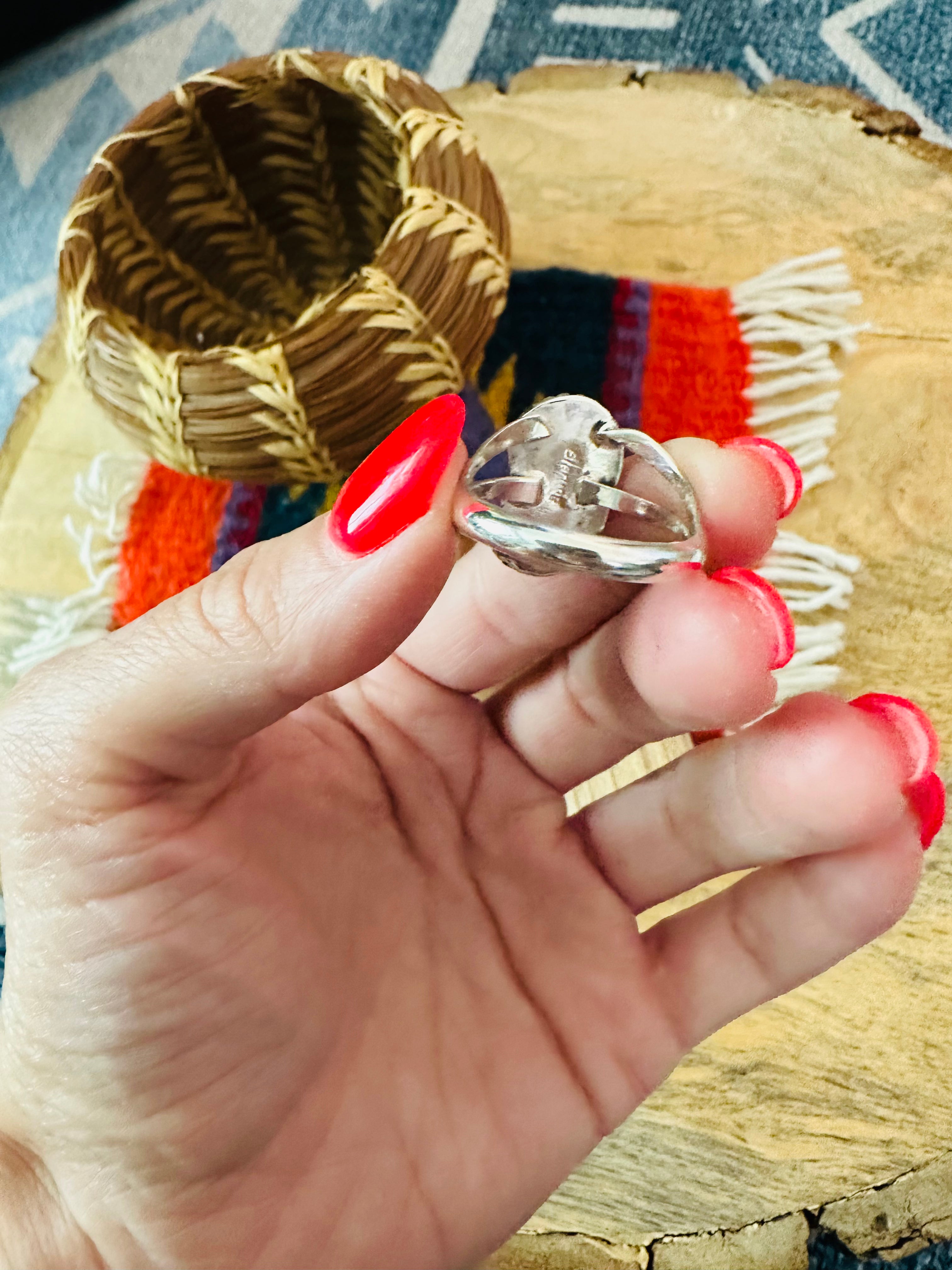 Navajo Red Coral & Sterling Silver Ring