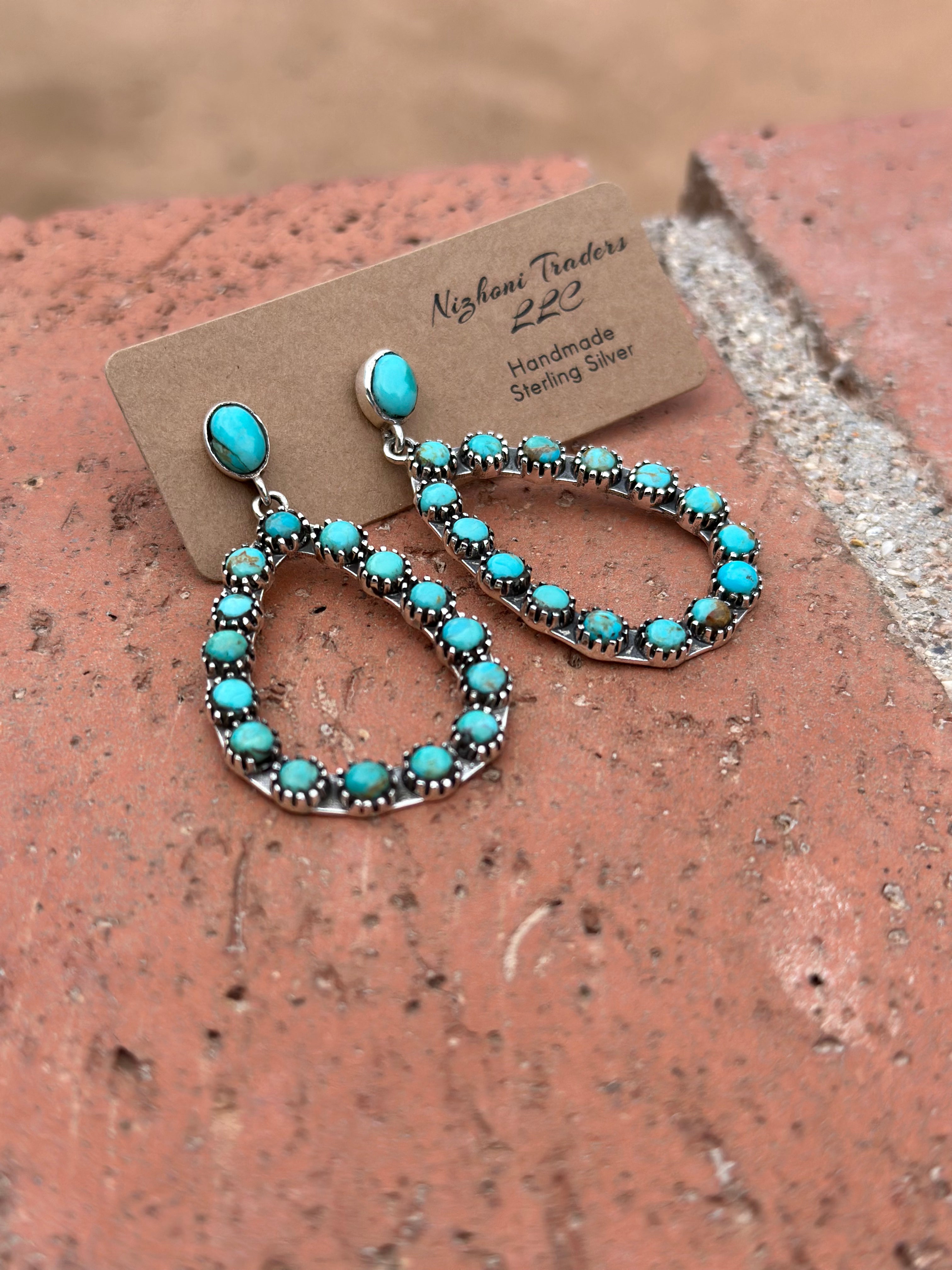 Handmade Snake Eye Royston Turquoise And Sterling Silver Dangle Earrings Signed Nizhoni