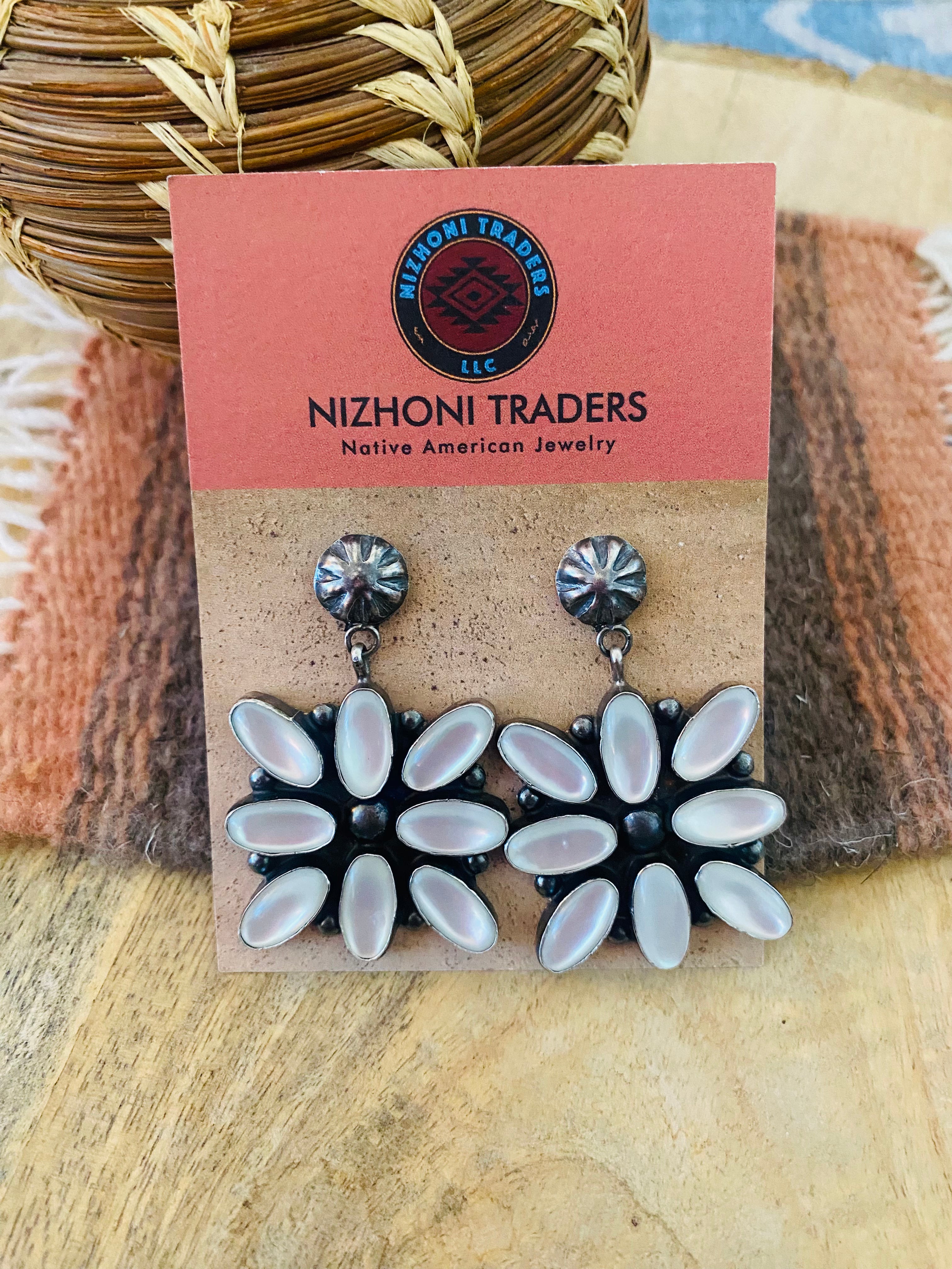 Navajo Mother of Pearl & Sterling Silver Dangle Earrings