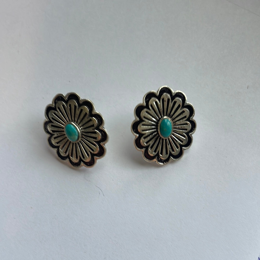 The Concho Flower Handmade Sterling Silver & Turquoise Earrings