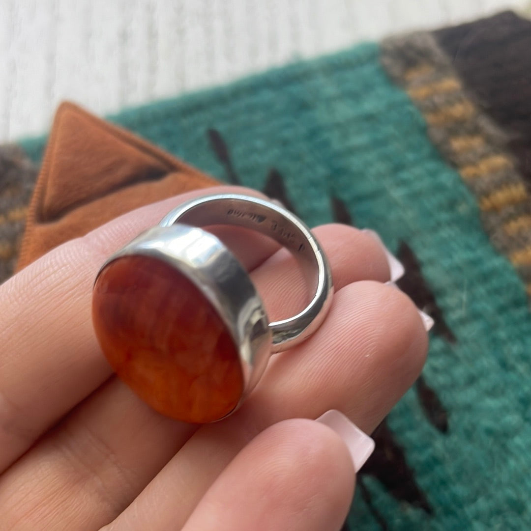 Navajo Sterling Silver & Orange Spiny Ring Size 7