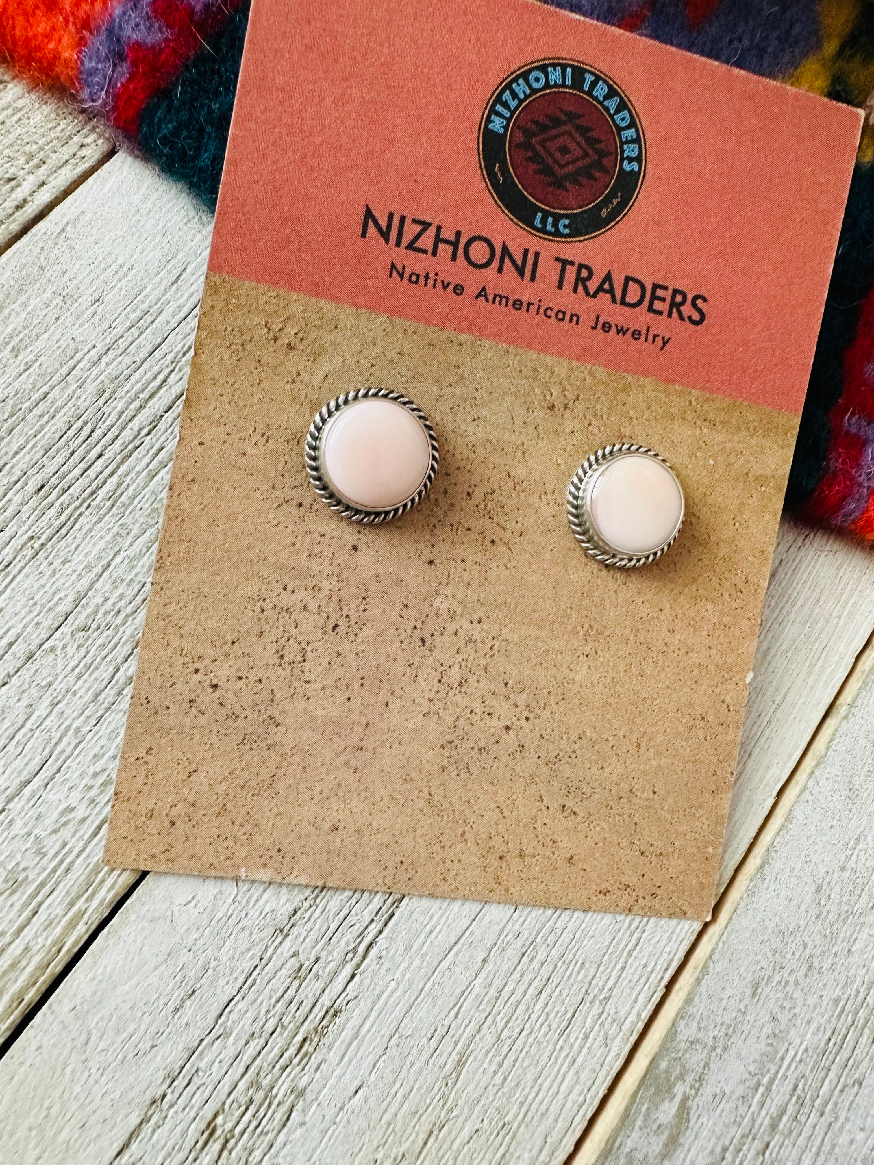 Navajo Queen Pink Conch Shell & Sterling Silver Stud Earrings