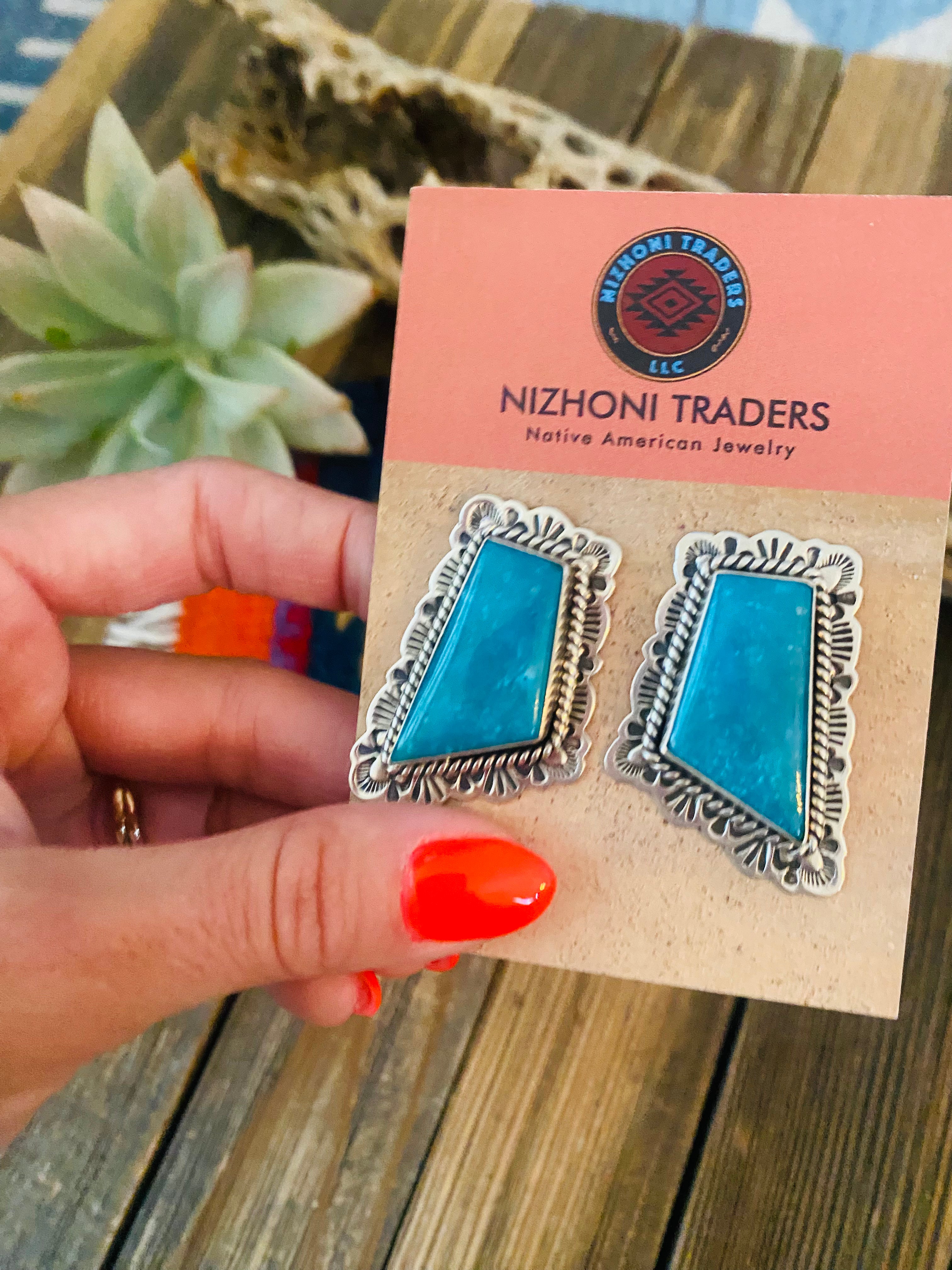 Navajo Sterling Silver & Turquoise Post Earrings