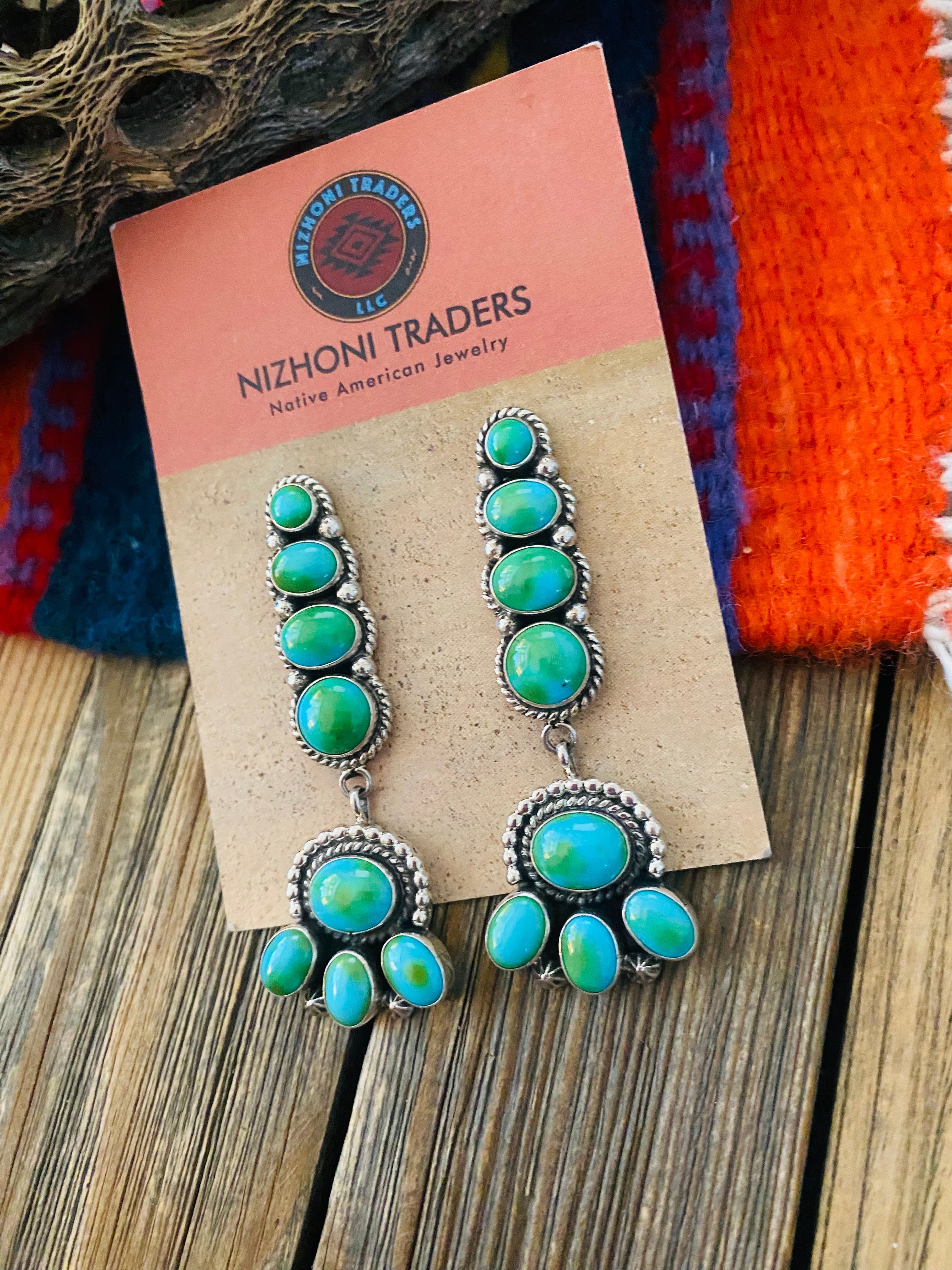 Navajo Sterling Silver & Sonoran Gold Turquoise Dangle Earrings by Lucinda Linkin