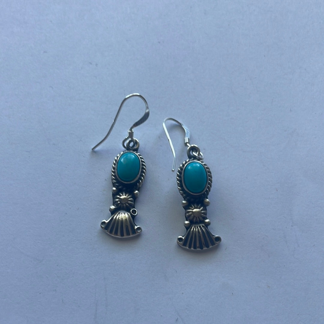 Navajo Sterling Silver And Turquoise Dangles Signed