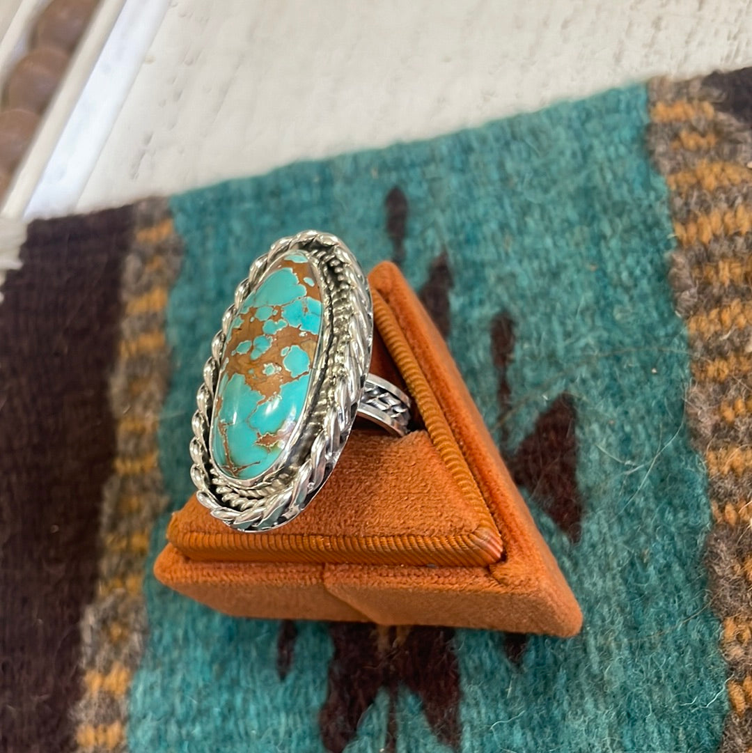 Beautiful Navajo Sterling Silver Turquoise Oval Ring Signed