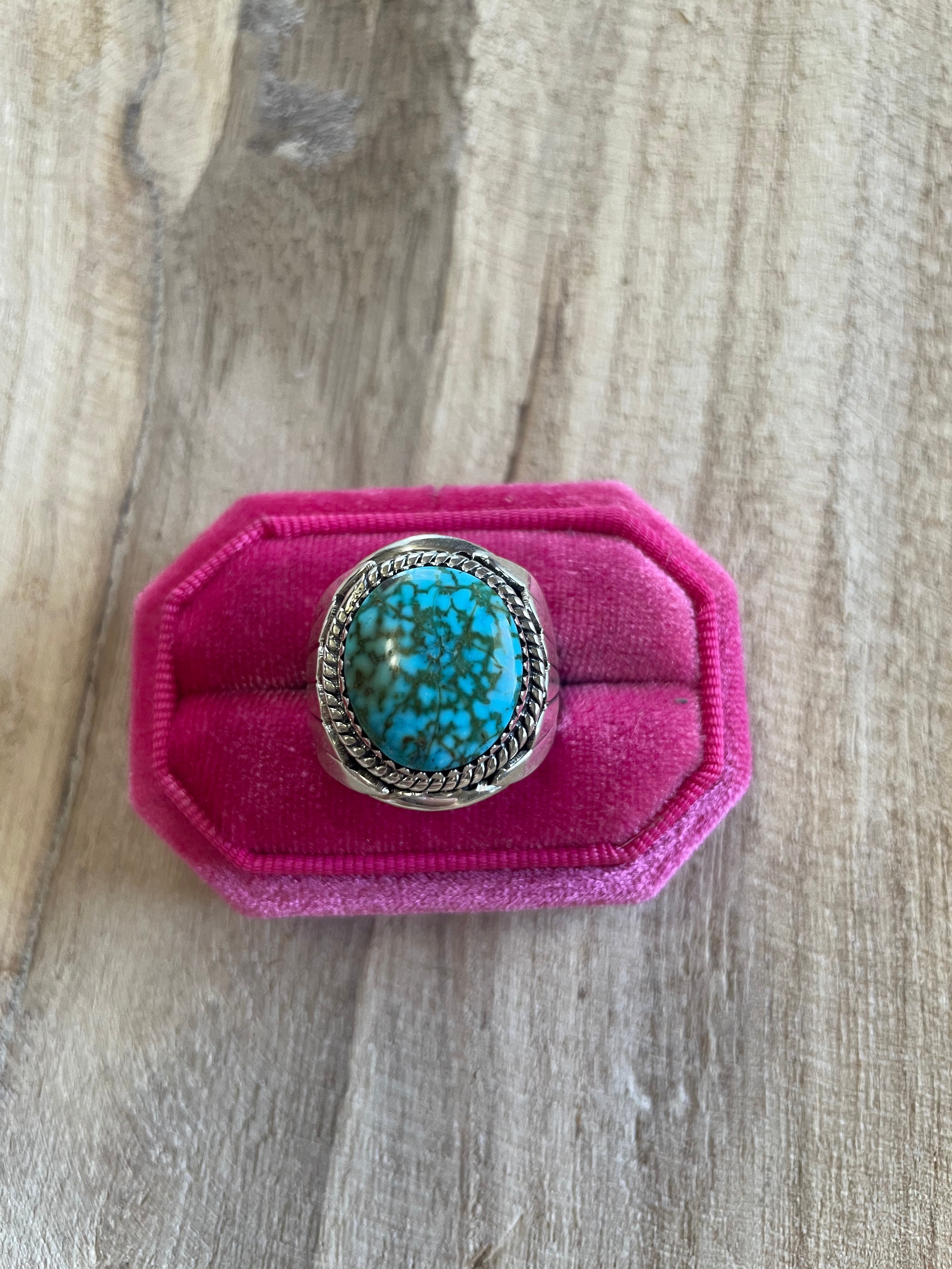 Navajo Sterling Kingman Web Turquoise Men’s Ring Size 7.5