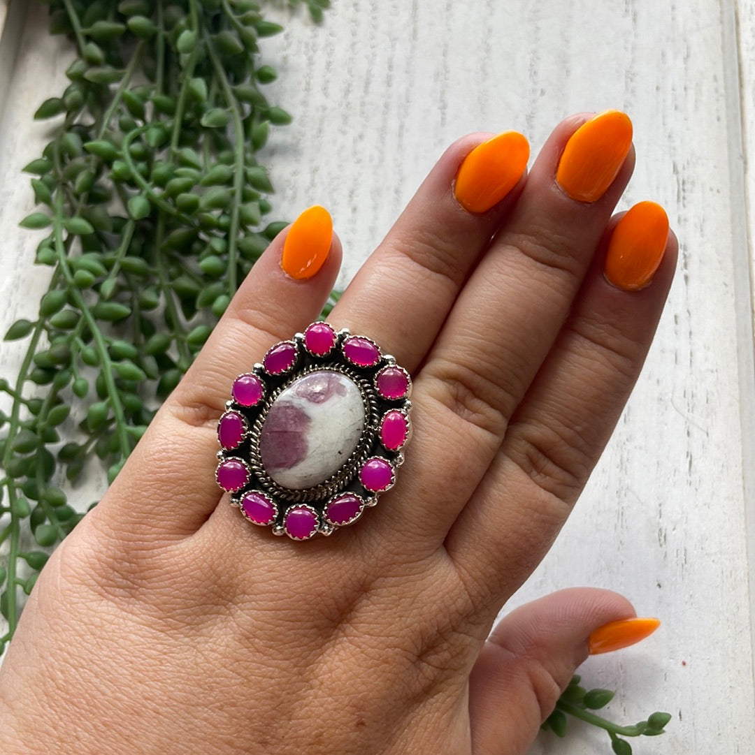 Nizhoni Turmaloine In Quartz, Pink Onyx & Sterling Silver Handmade Ring