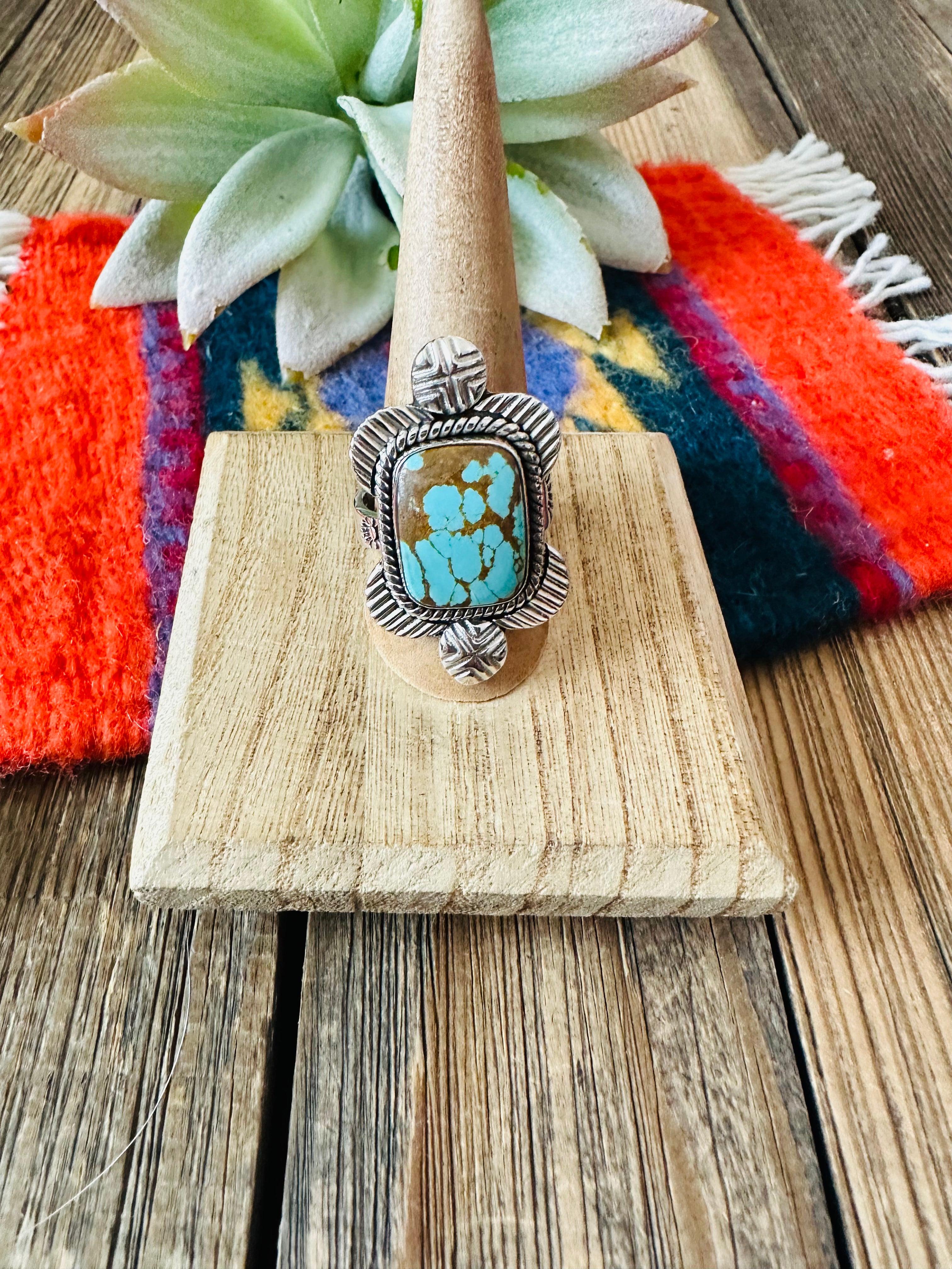 Handmade Sterling Silver & Number 8 Turquoise Adjustable Ring