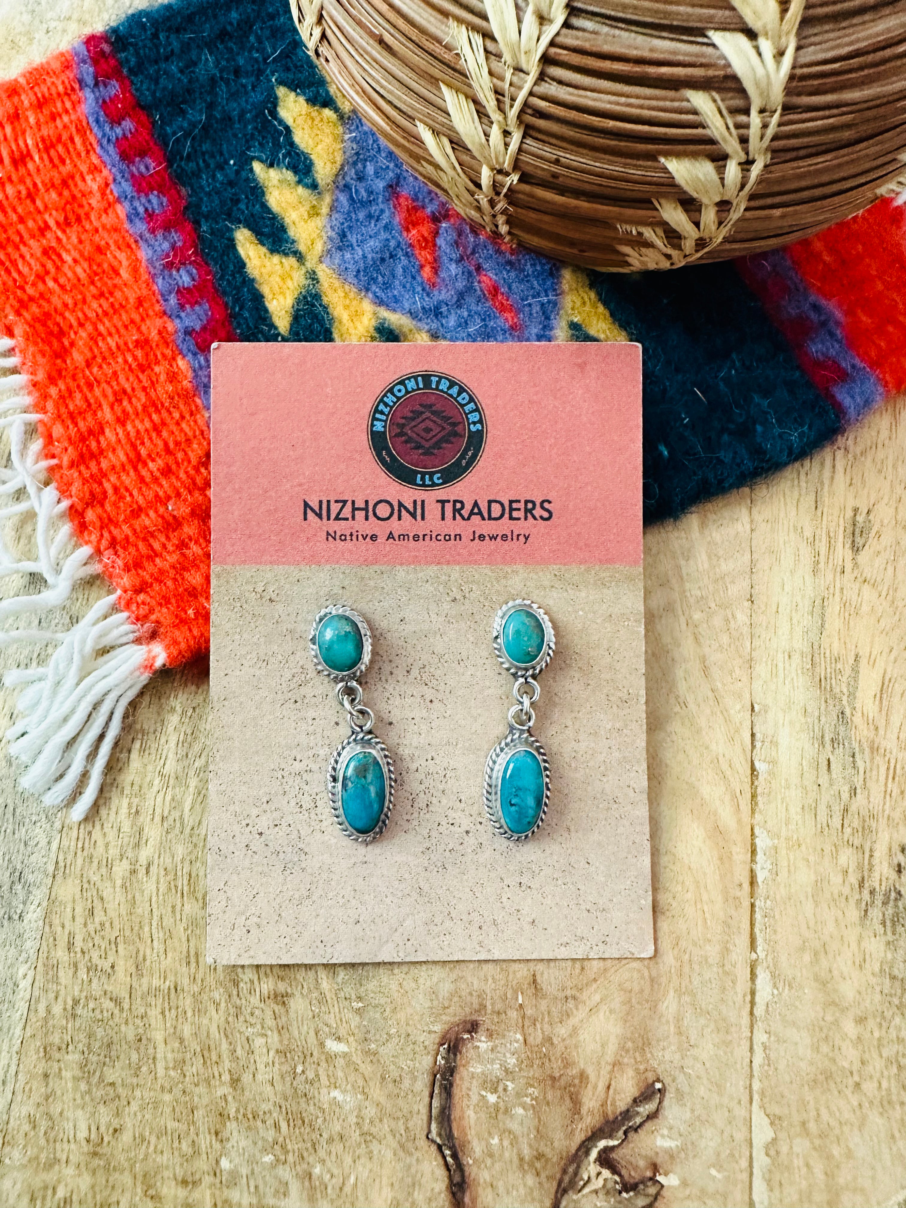 Navajo Sterling Silver & Turquoise Dangle Earrings