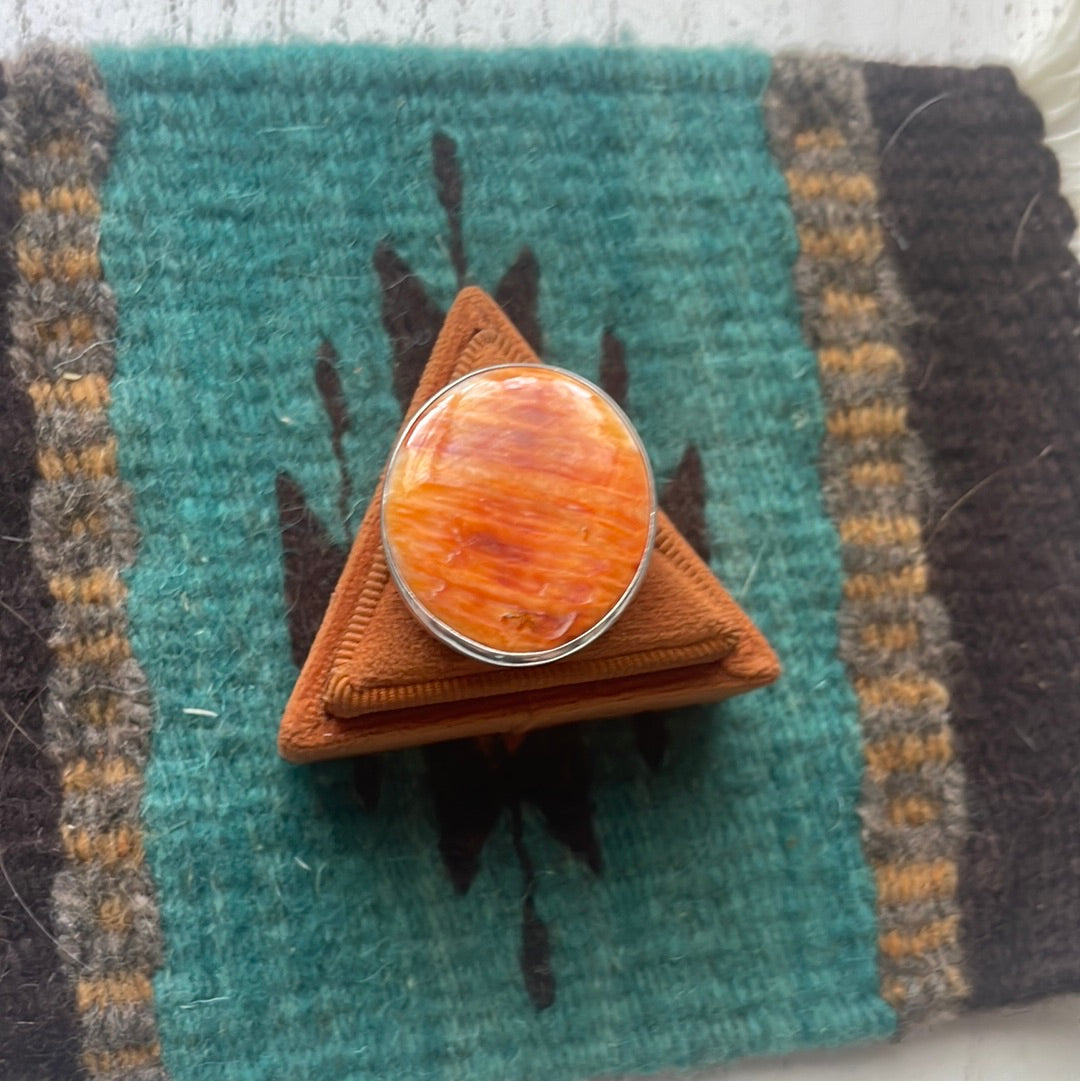 Navajo Sterling Silver & Orange Spiny Ring Size 7