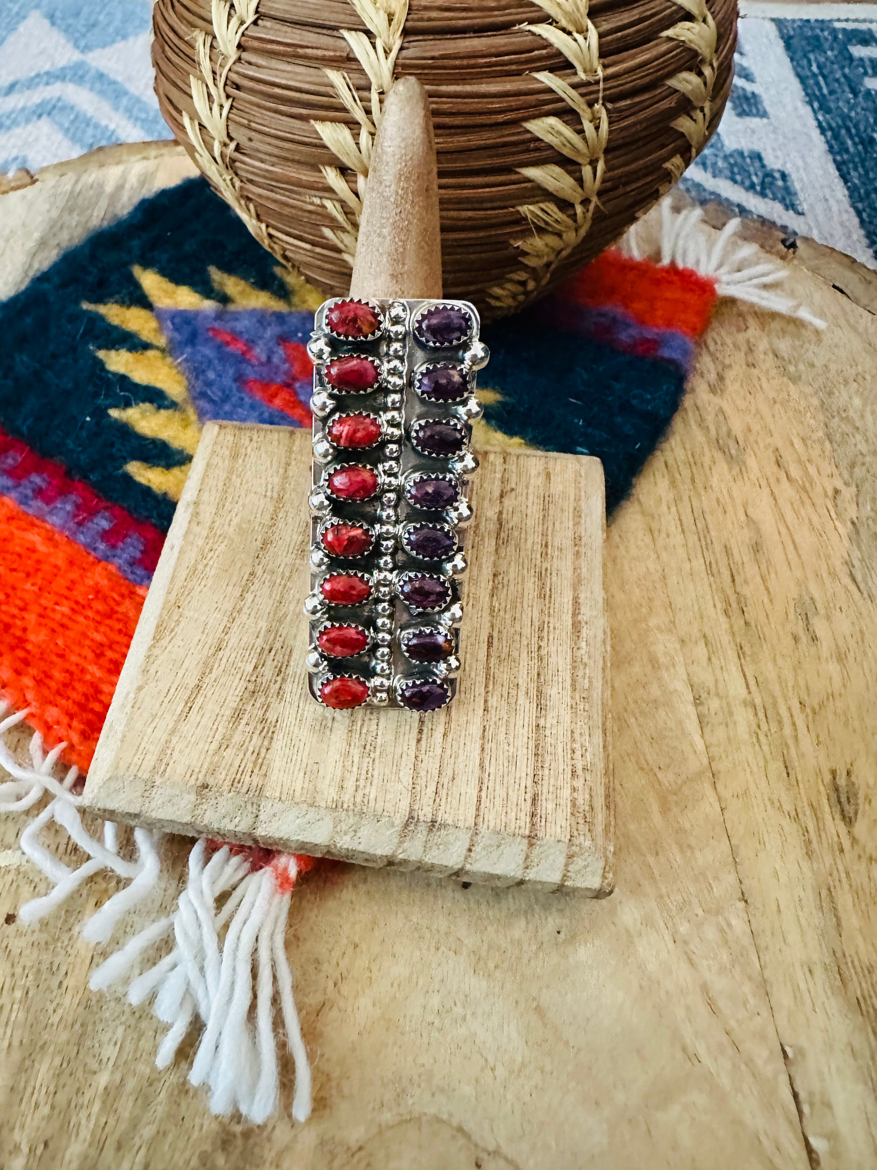 Navajo Sterling Silver & Spiny Ring Signed