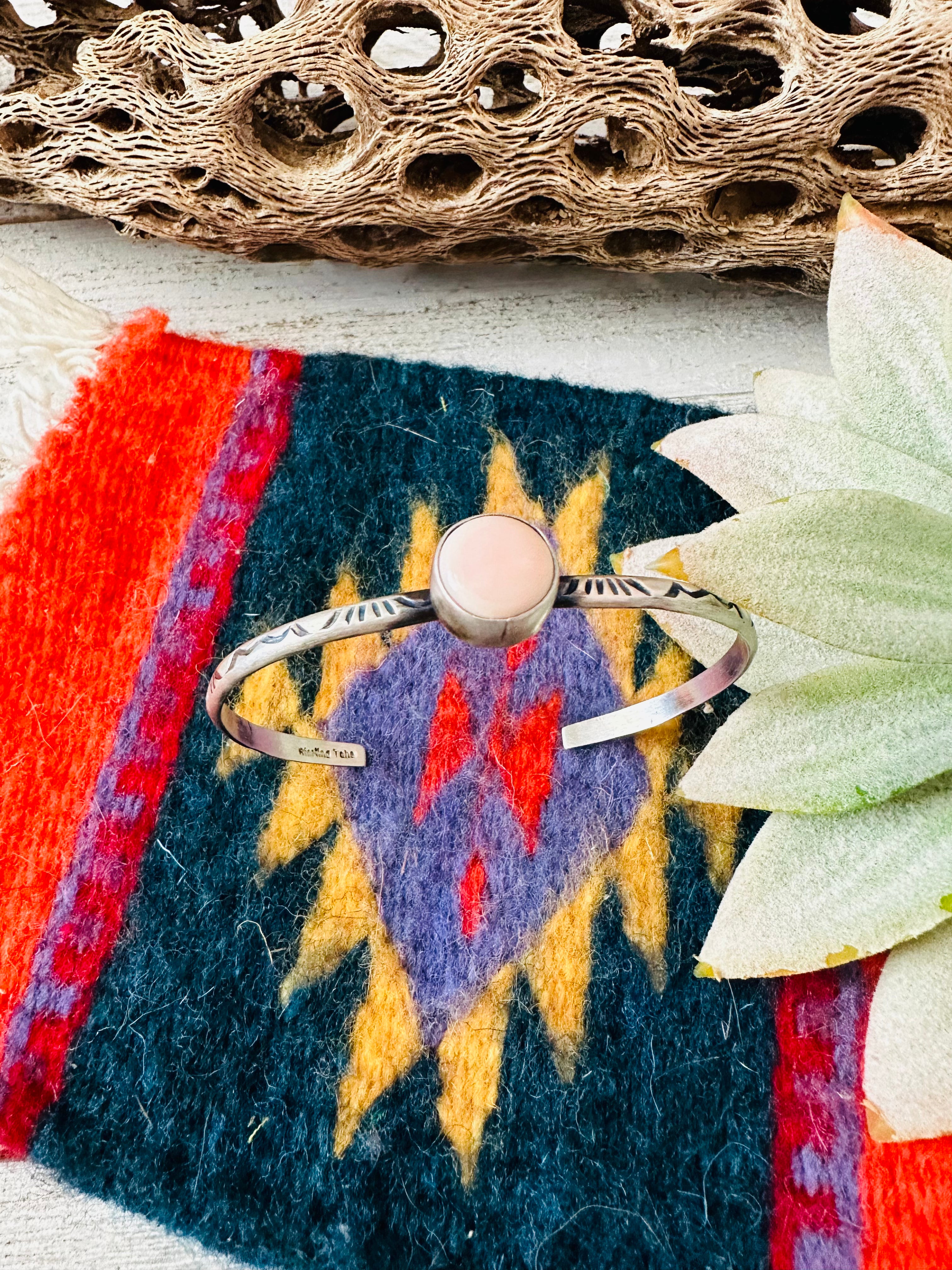 Navajo Queen Pink Conch Shell & Sterling Silver Cuff Bracelet