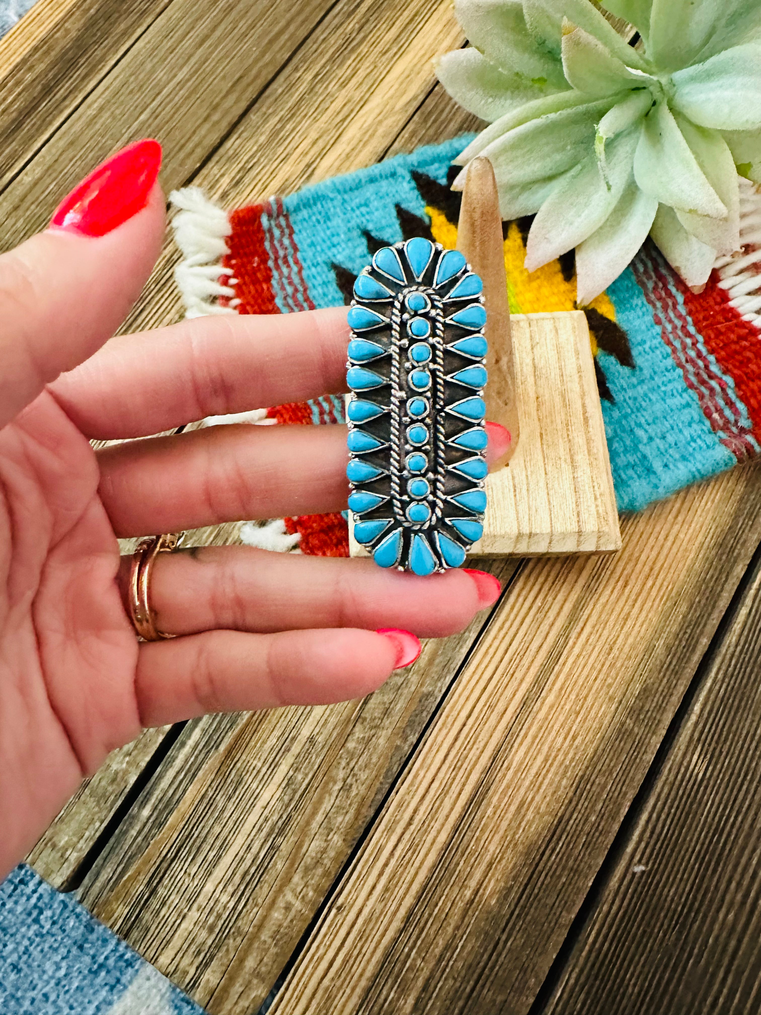 Handmade Sterling Silver & Turquoise Cluster Ring