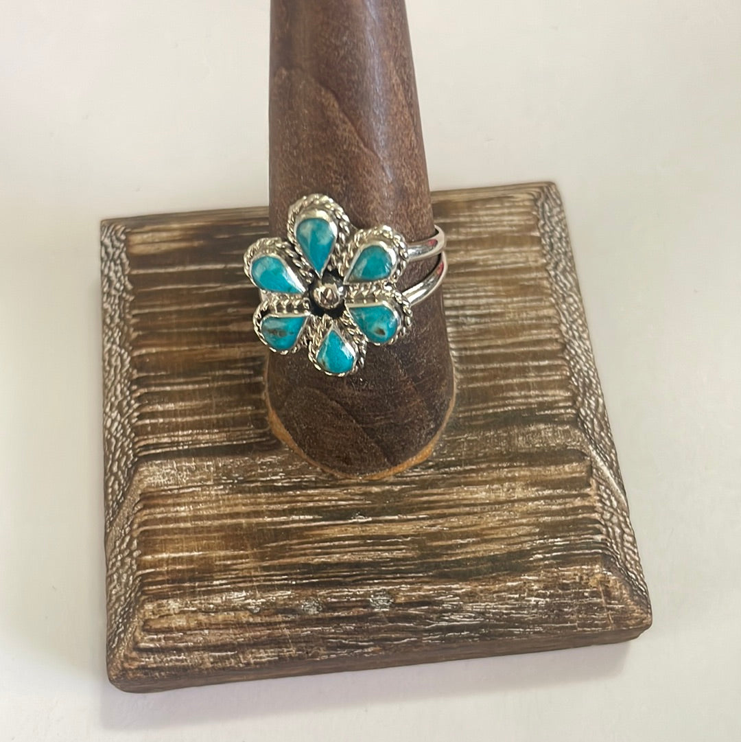 Navajo Turquoise & Sterling Silver Flower Ring