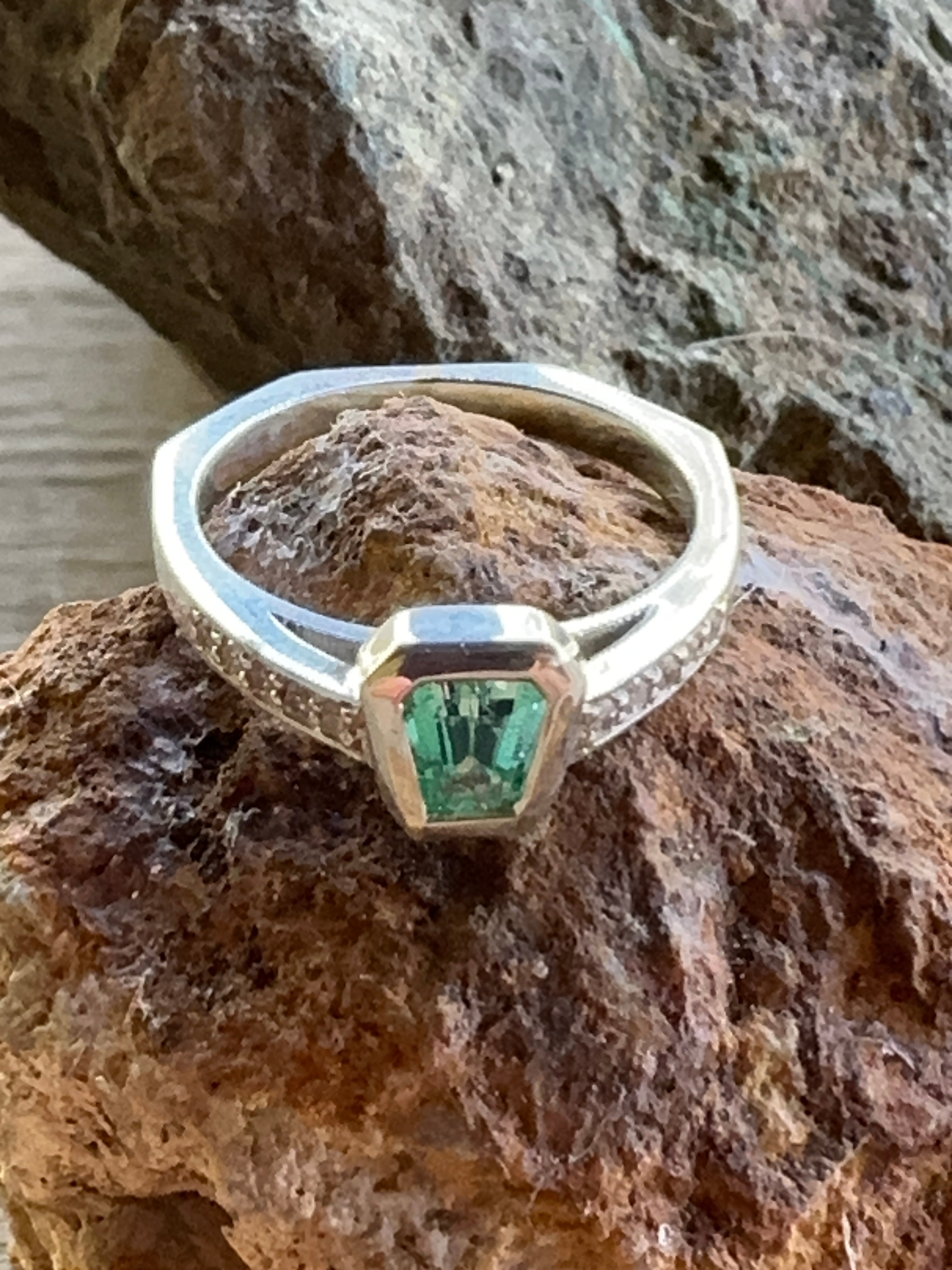 Colombian Emerald Ring in Sterling Silver size 6.75