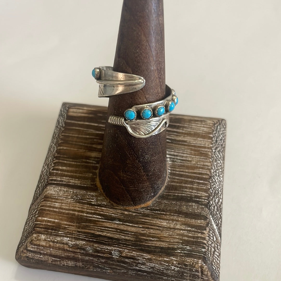 Navajo Sterling Silver & Turquoise Feather Adjustable Ring