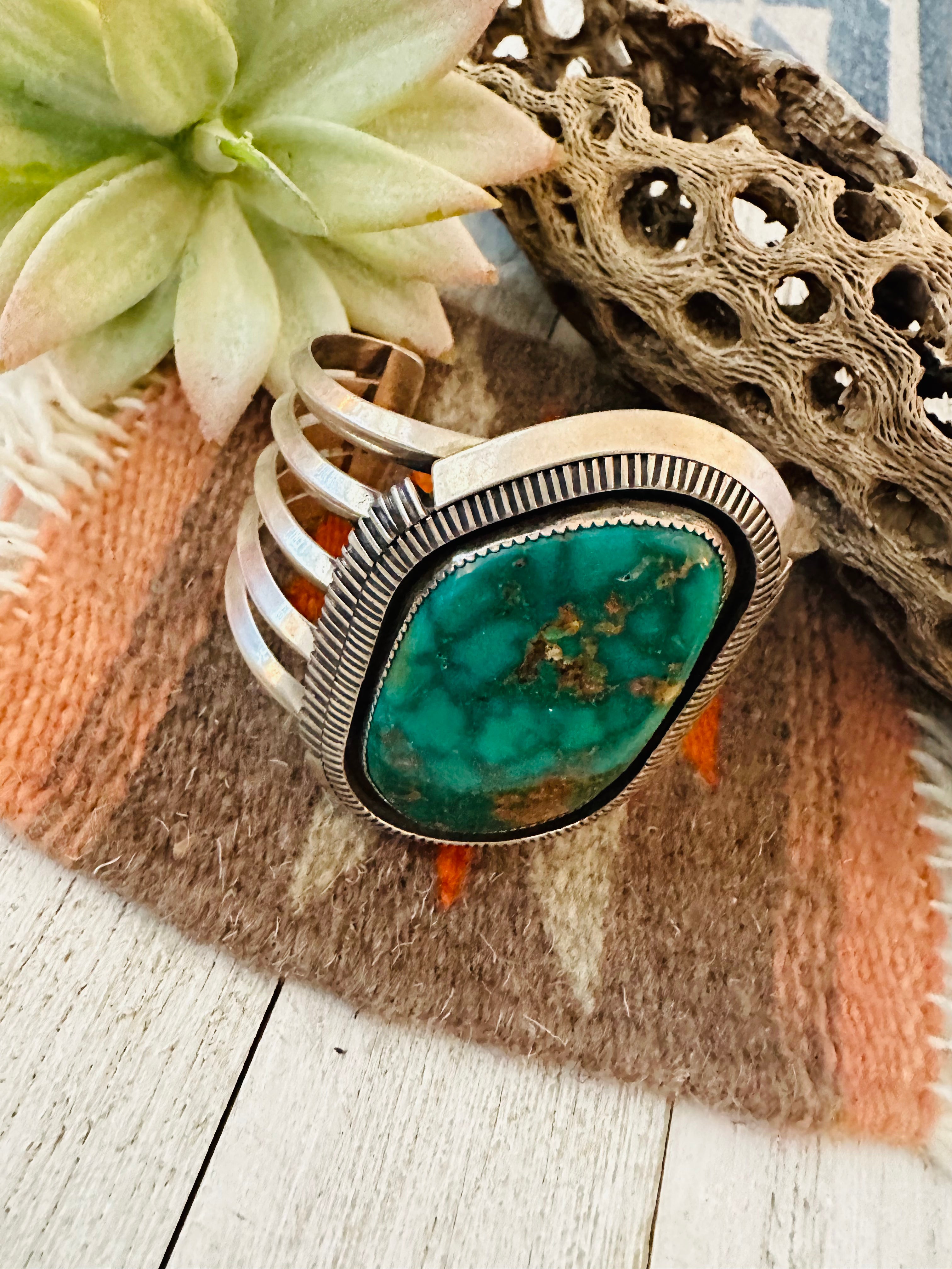 Navajo Old Pawn Vintage Royston Turquoise & Sterling Silver Cuff Bracelet