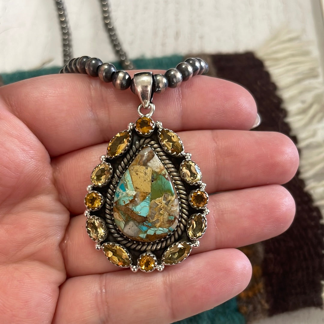 Handmade Sterling Silver, Turquoise & Topaz Cluster Pendant