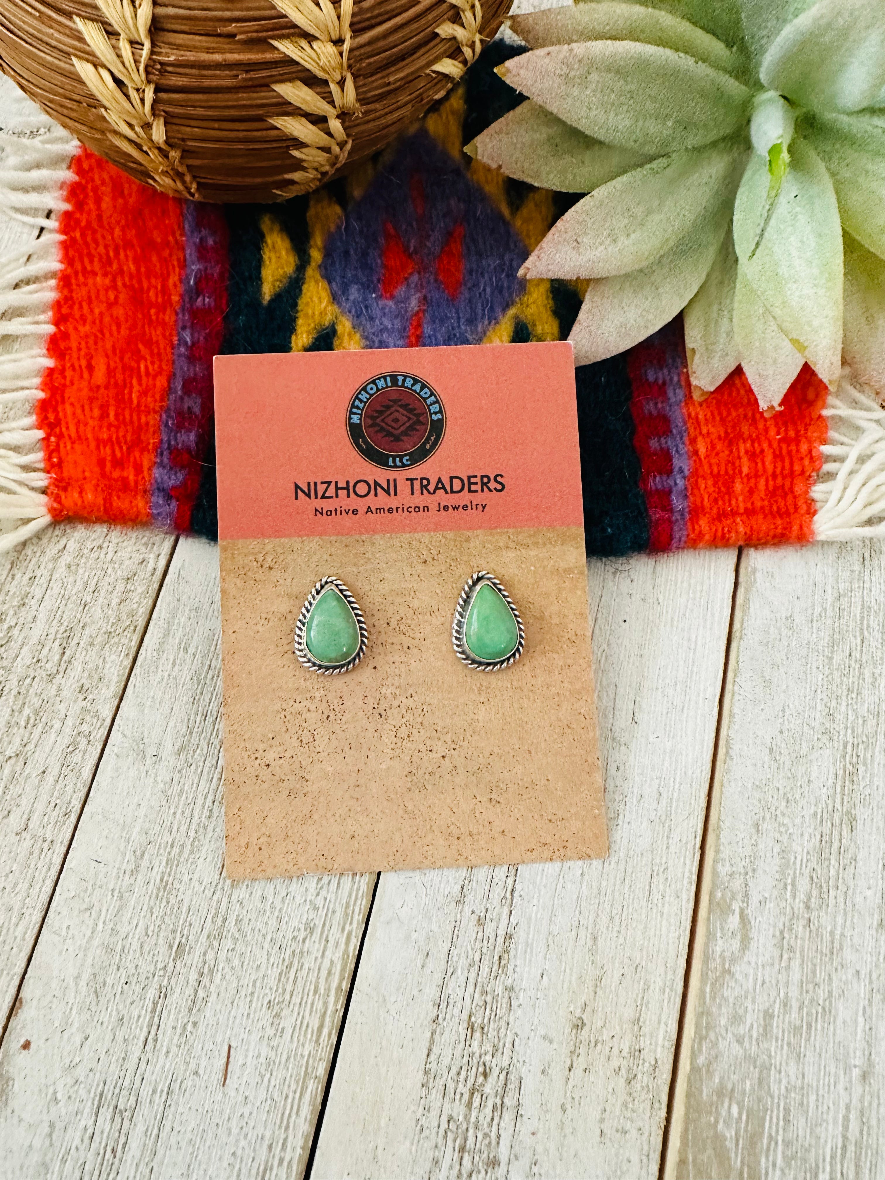 Navajo Turquoise & Sterling Silver Teardrop Stud Earrings