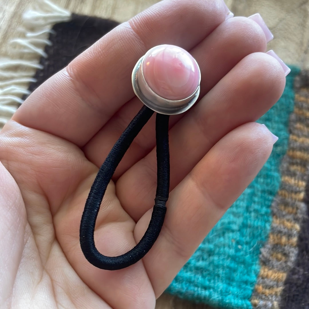 Navajo Pink Conch And Sterling Silver Hair Tie