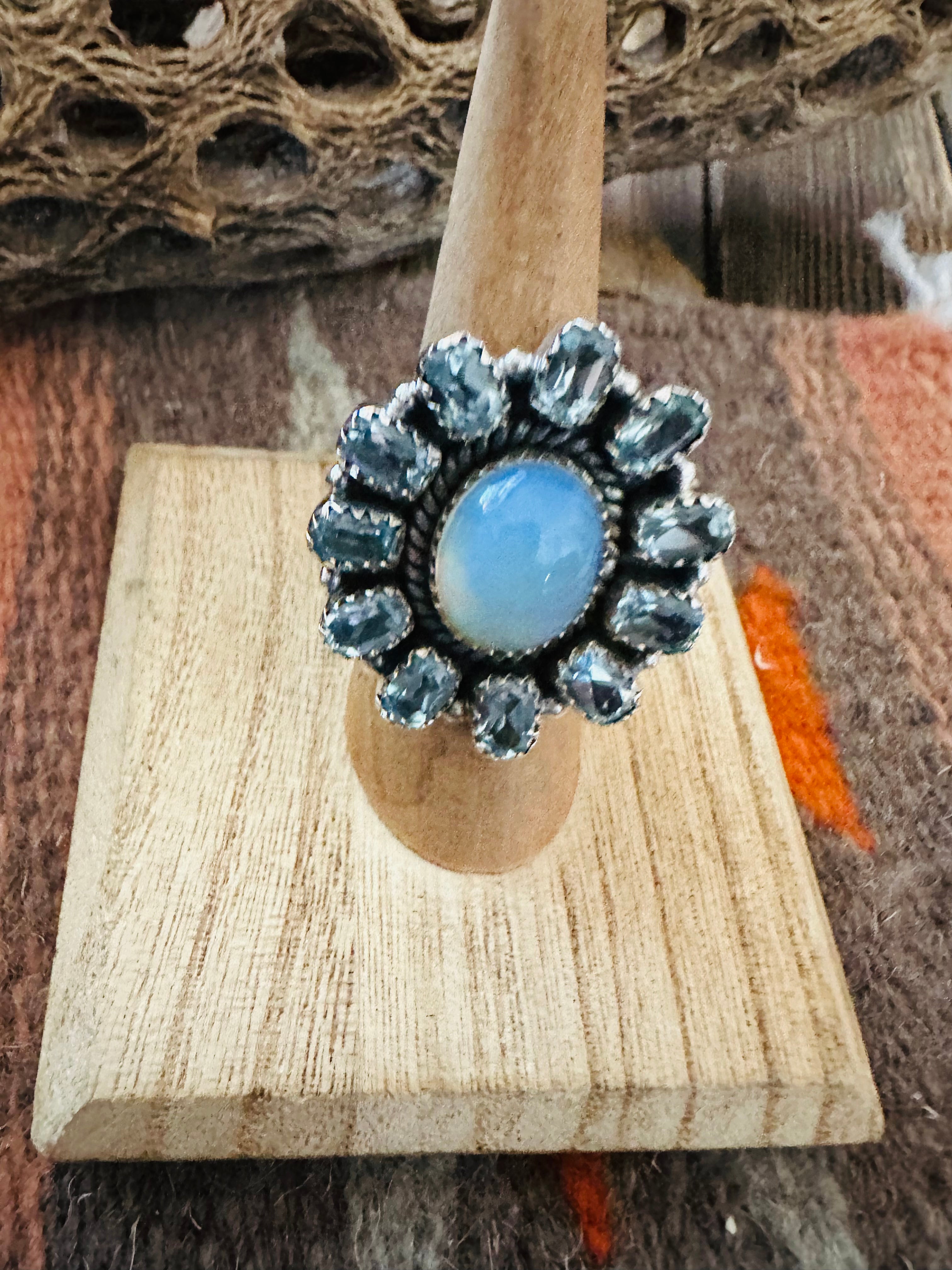 Handmade Sterling Silver, Topaz & Opal Cluster Adjustable Ring