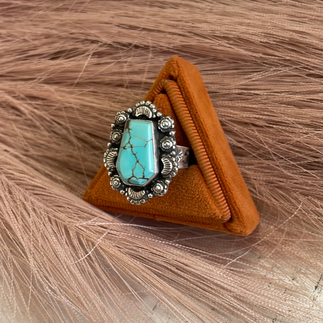 Handmade Sterling Silver &  Turquoise Adjustable Ring Signed Nizhoni