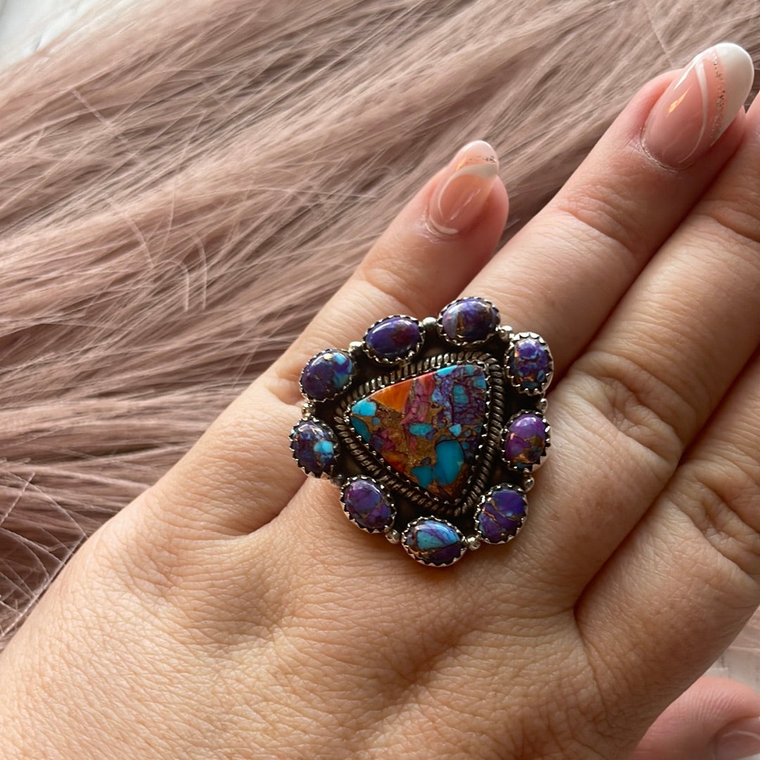 Beautiful Handmade Purple Mojave And Sterling Silver Adjustable Ring Signed Nizhoni