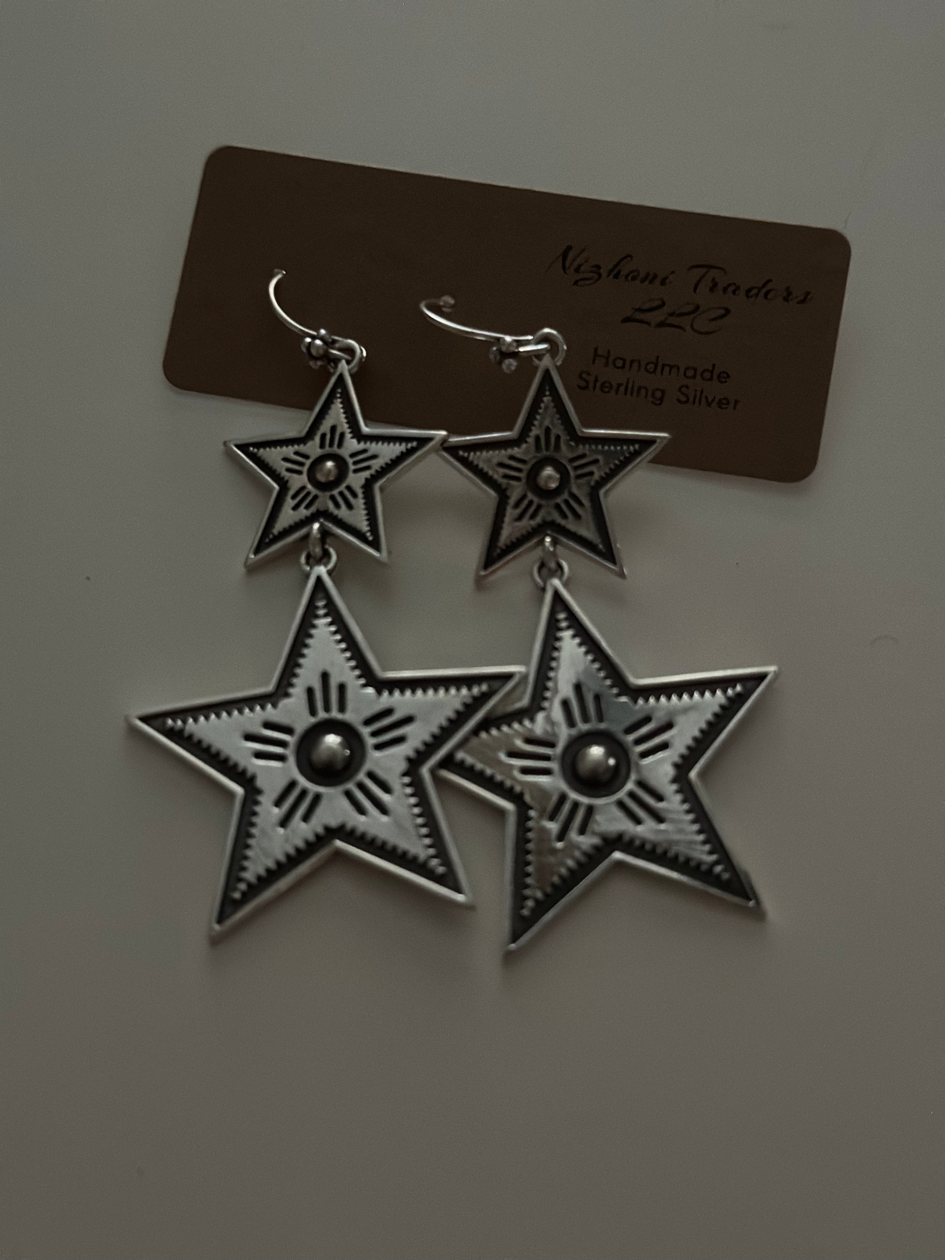 Handmade Star Gazer Sterling Silver Dangle Earrings