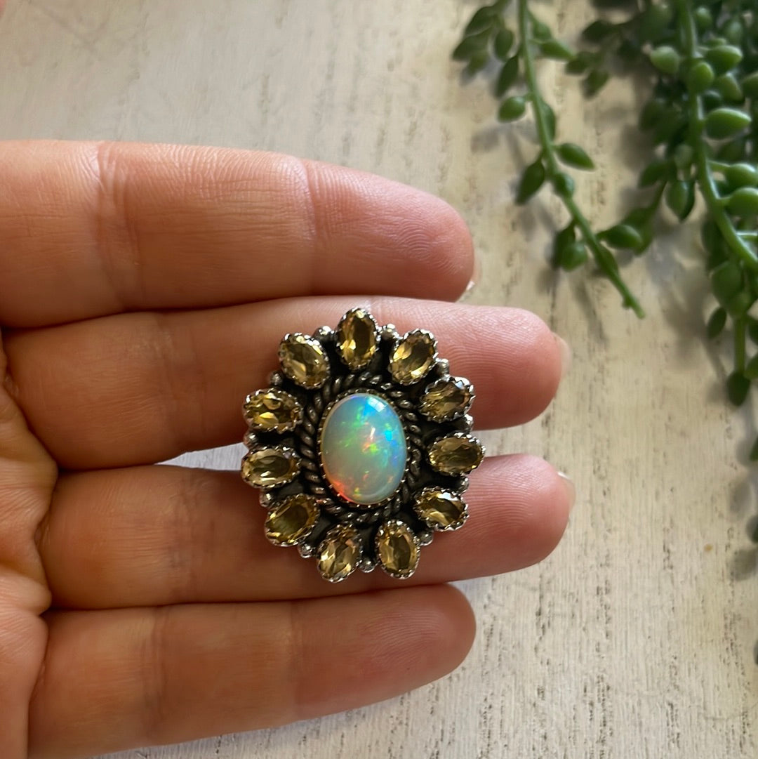 Nizhoni Handmade Ethiopian Opal, Topaz And Sterling Silver Adjustable Ring