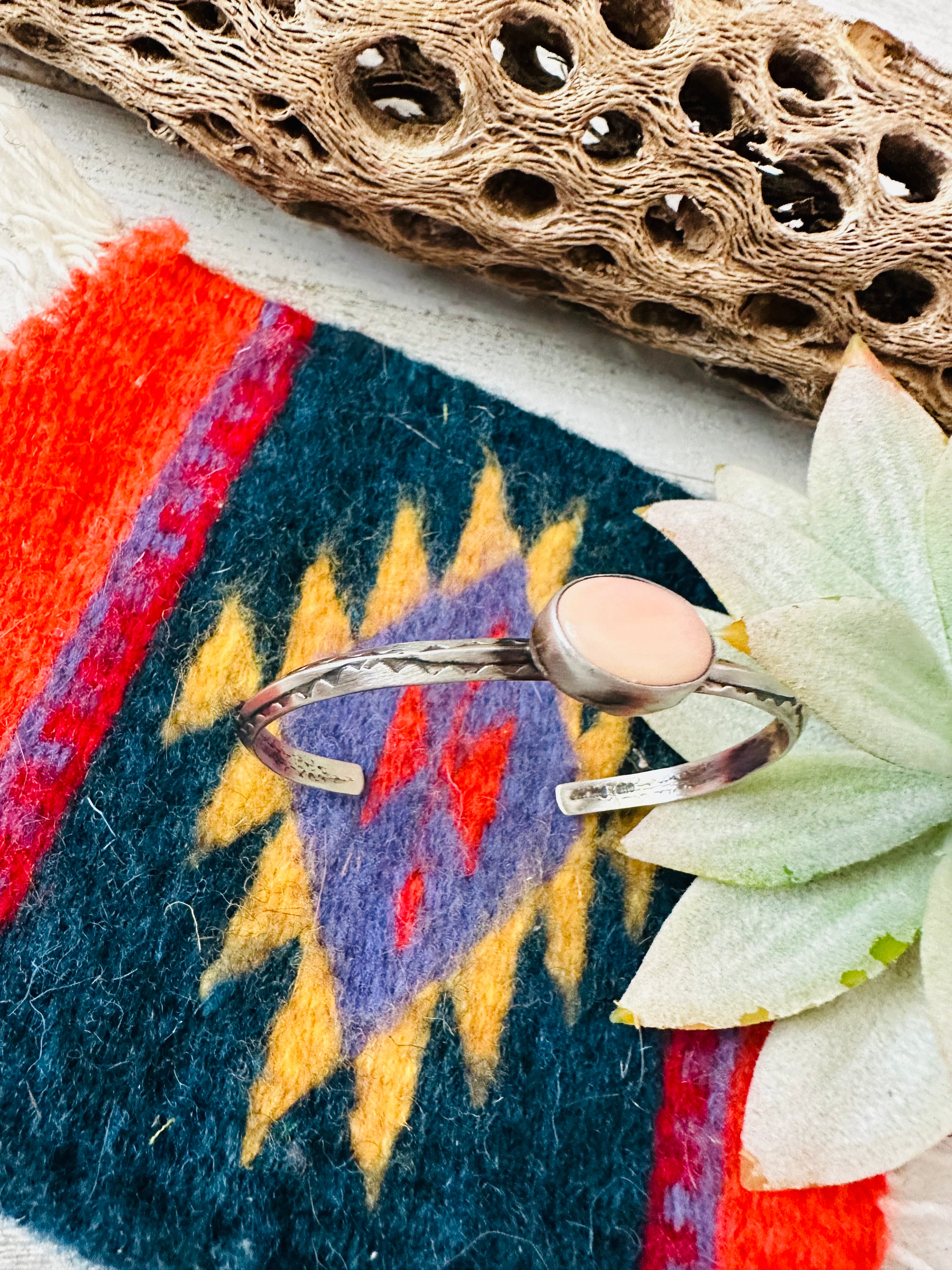 Navajo Queen Pink Conch Shell & Sterling Silver Cuff Bracelet