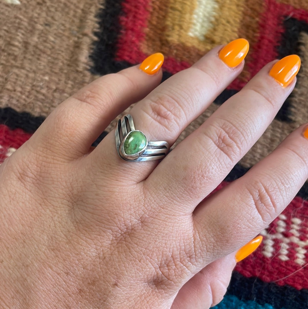 Navajo Sonoran Gold Turquoise & Sterling Silver V Ring