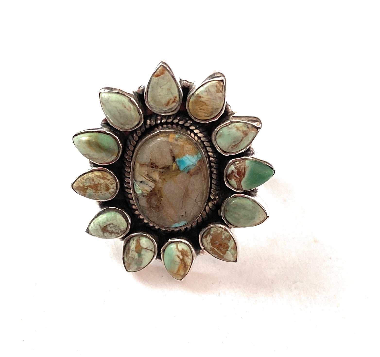 Handmade Sterling Silver & Turquoise Cluster Adjustable Ring