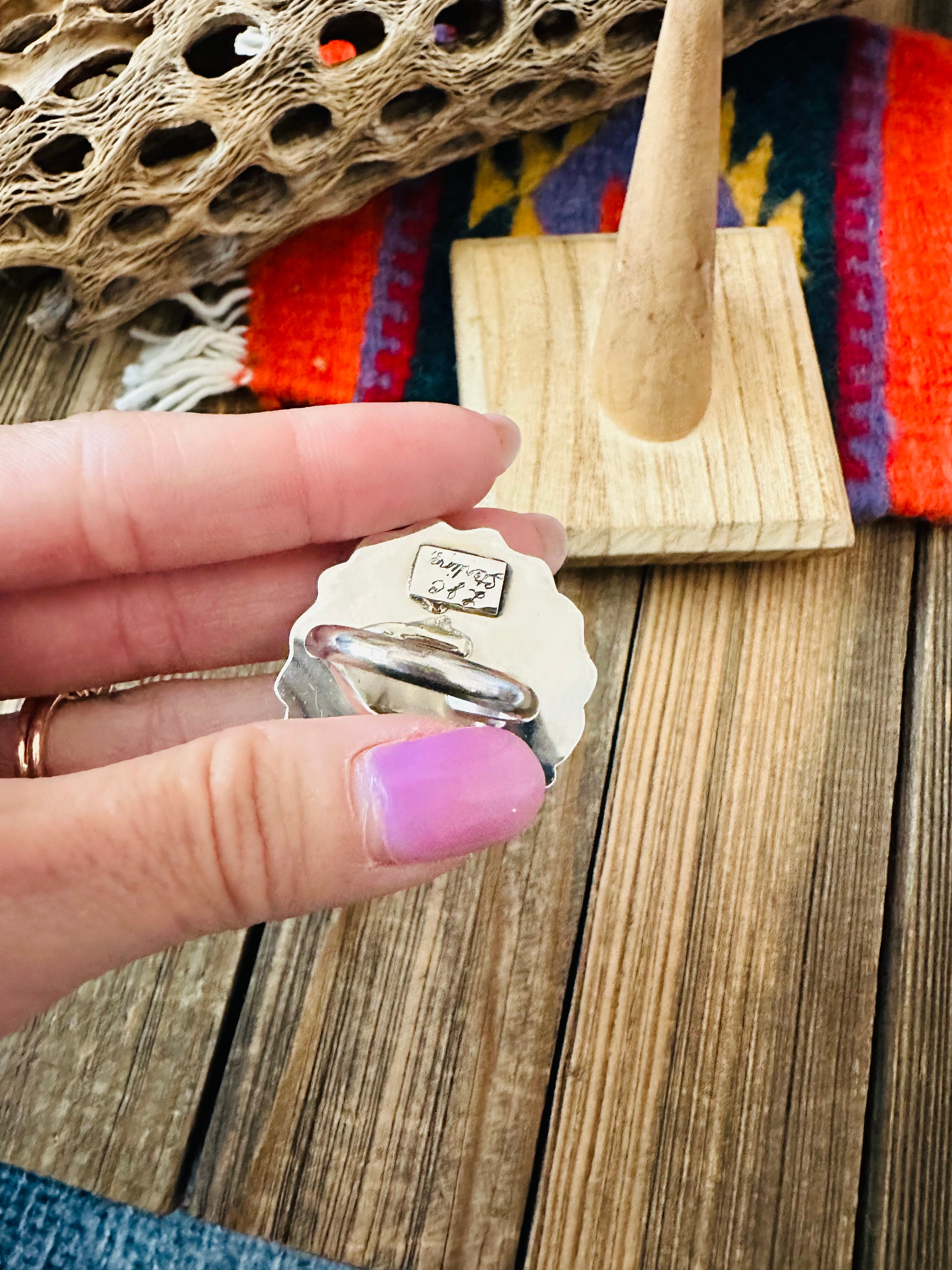 Navajo Sterling Silver And White Buffalo Cluster Adjustable Ring